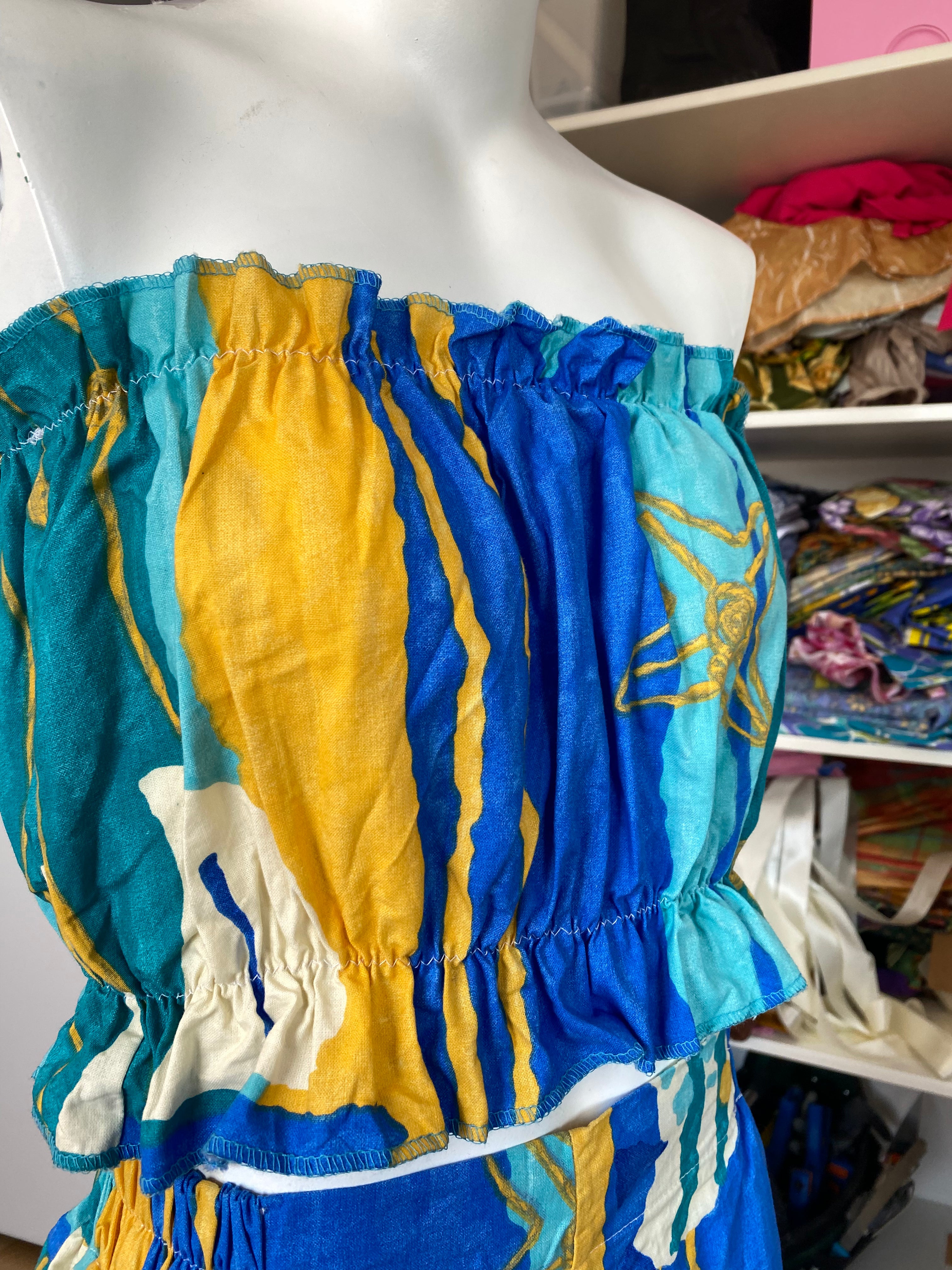P'tis Ôh • T. L  • Haut bandeau bleu et jaune motifs poissons