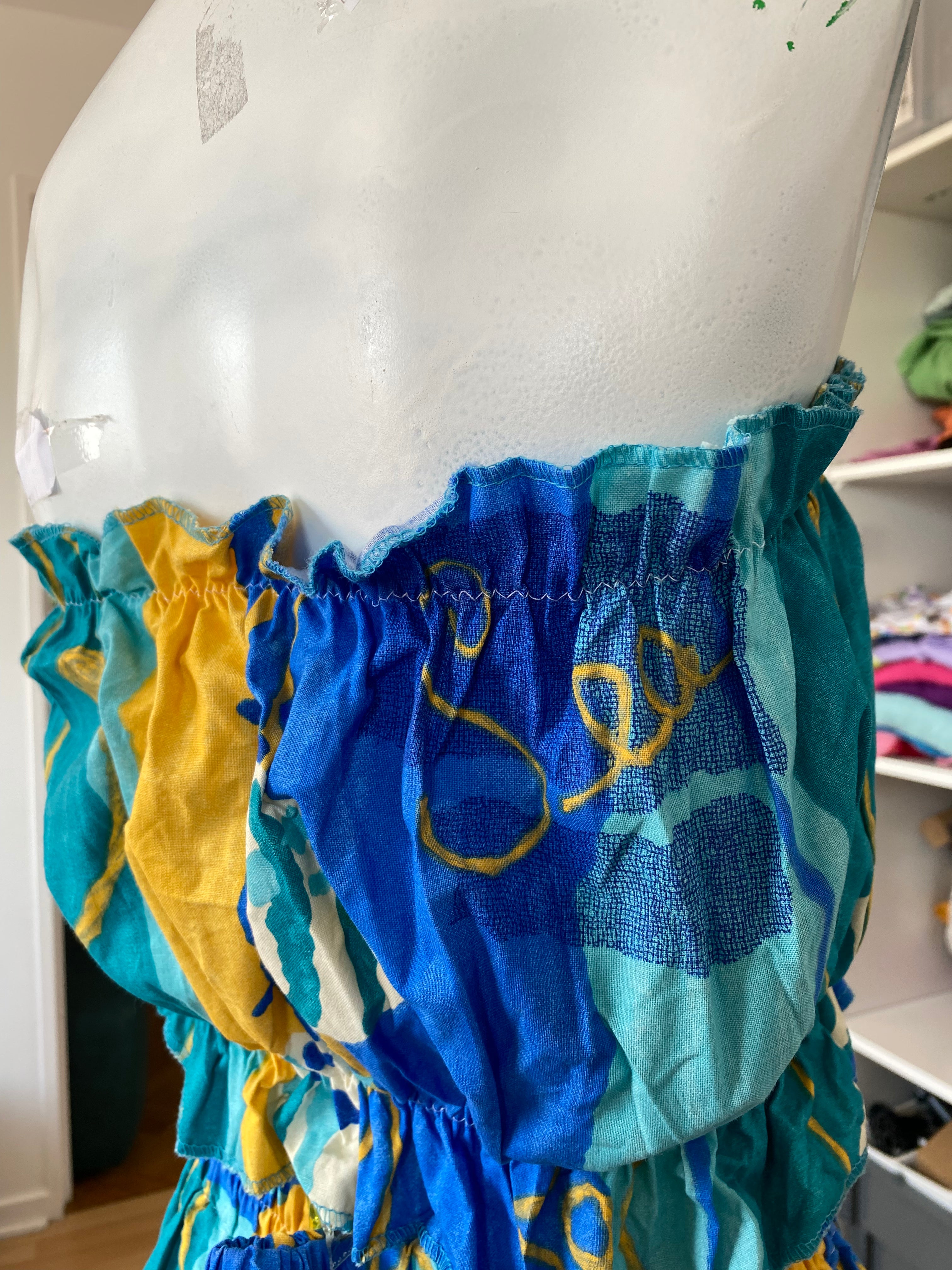 P'tis Ôh • T. L  • Haut bandeau bleu et jaune motifs poissons