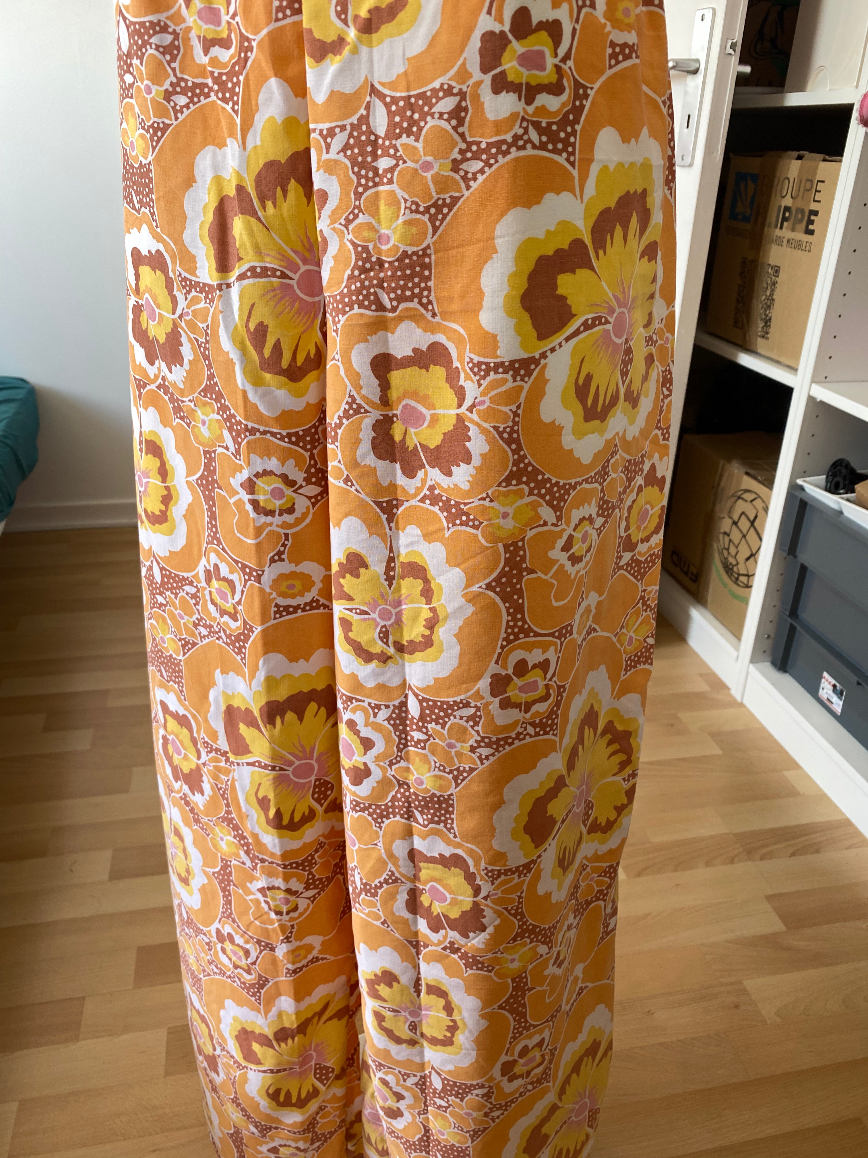 Pants • Taille L • Pantalon upcyclé motif fleurs orange