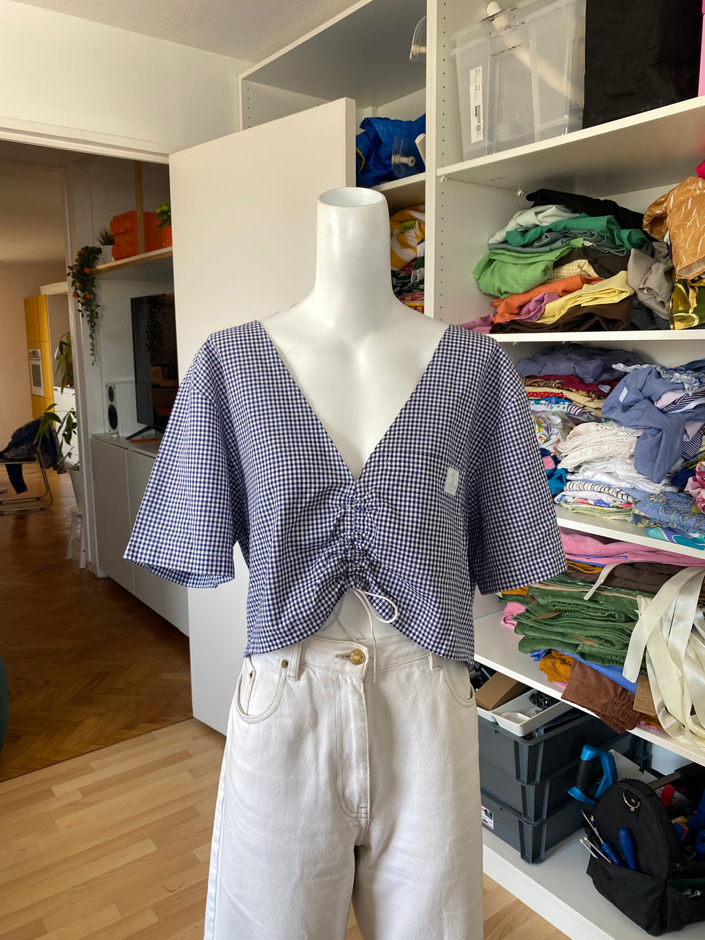 Monarque • T. 36 à 40 • Chemise/top papillon vichy bleu