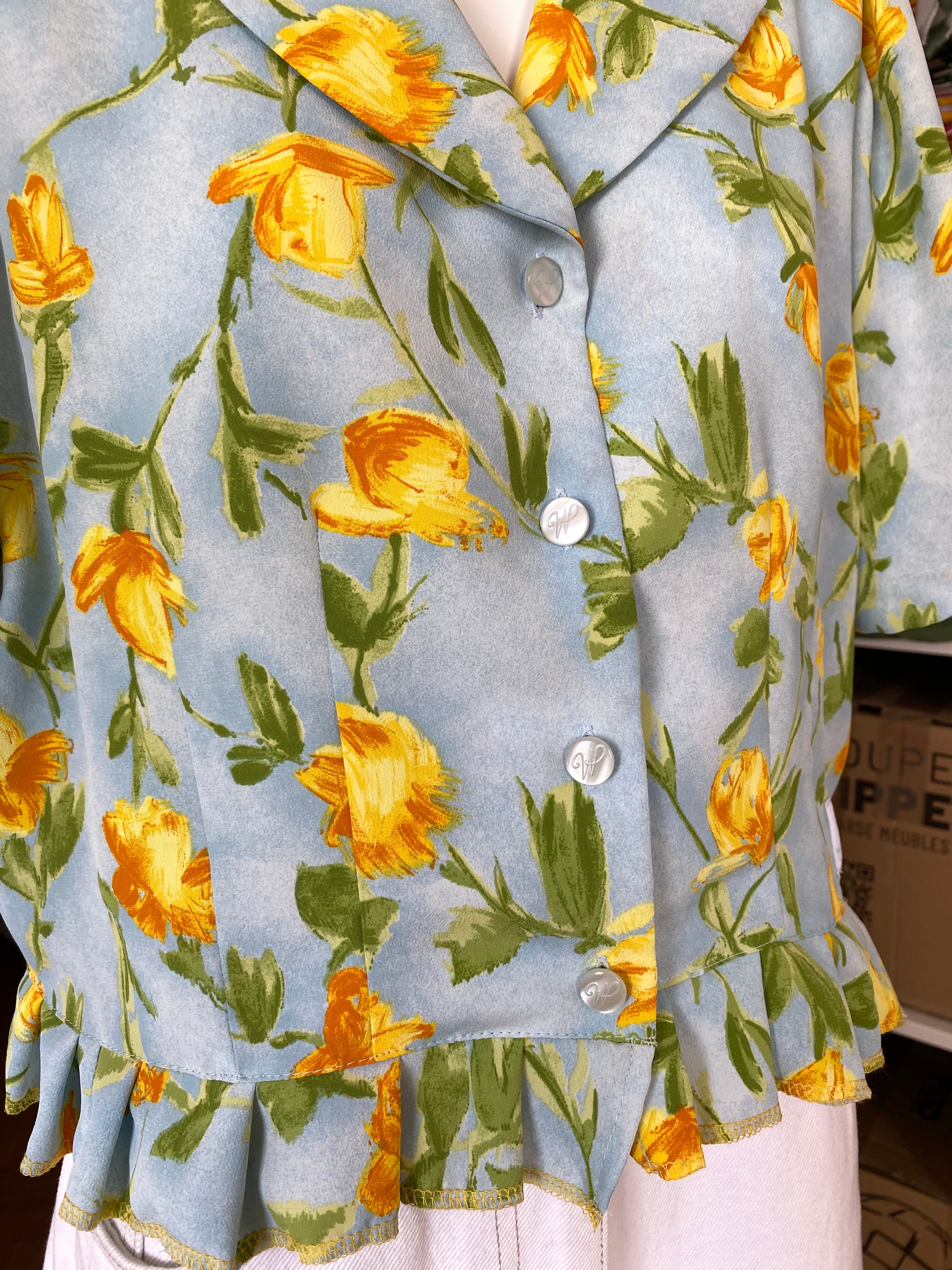 Froufrou • T. 34 à 38 • Chemise bleue fleurs jaune