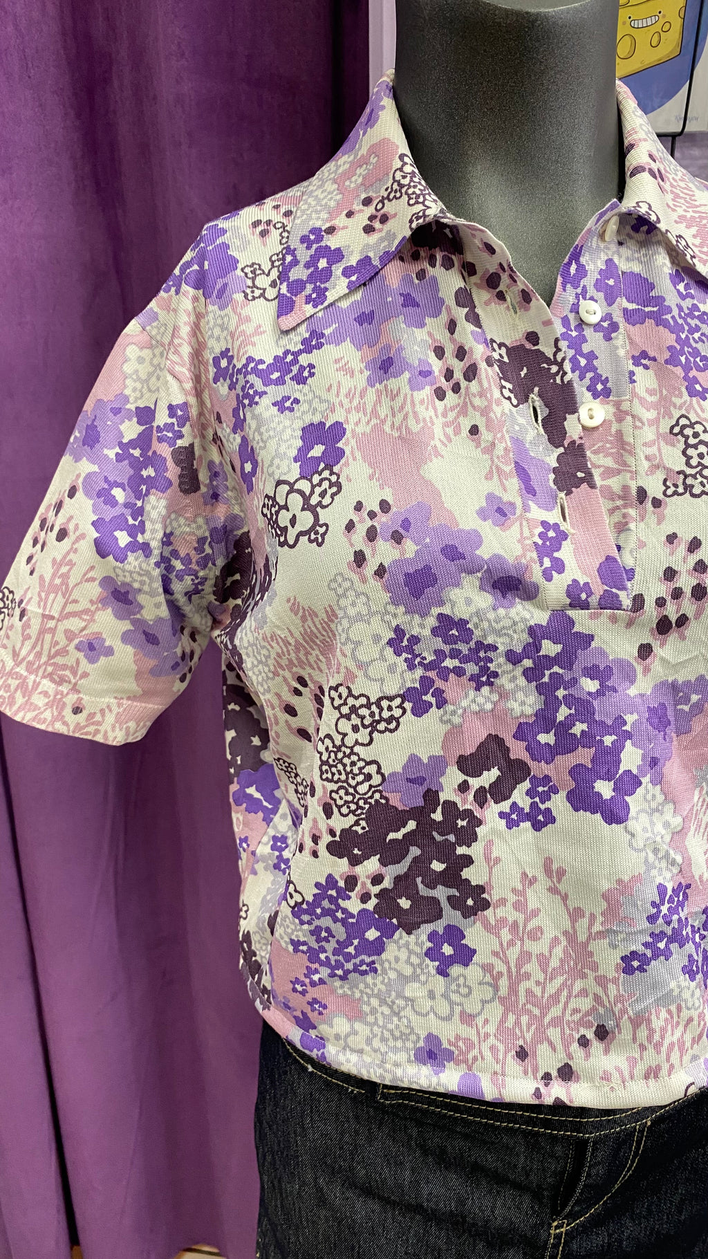Cropped • T. 36 à 44 • Chemise fleurie lila 70s