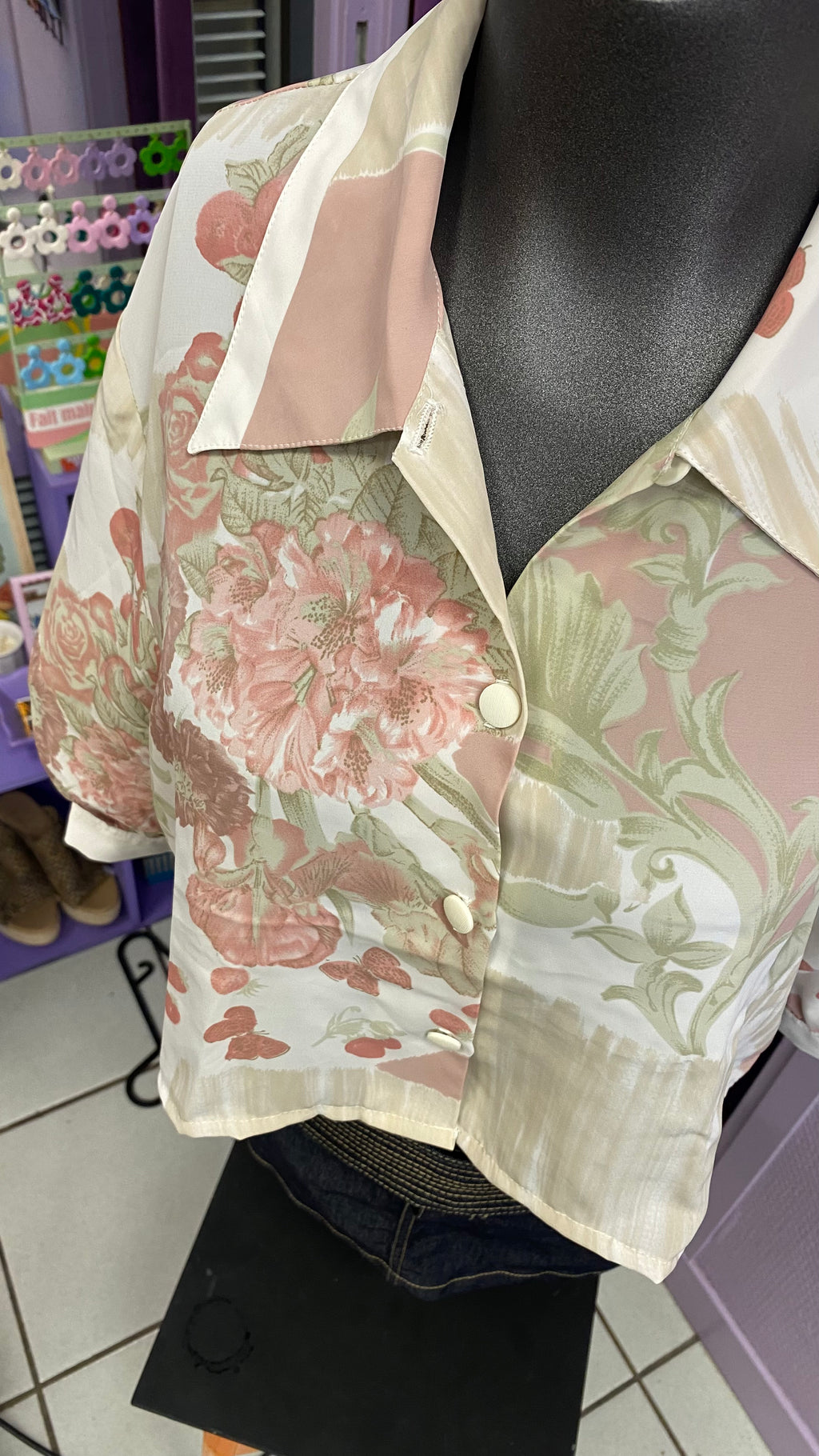 Cropped • T. 34 à 38 • Chemise crop top bariolée tons rose pastel