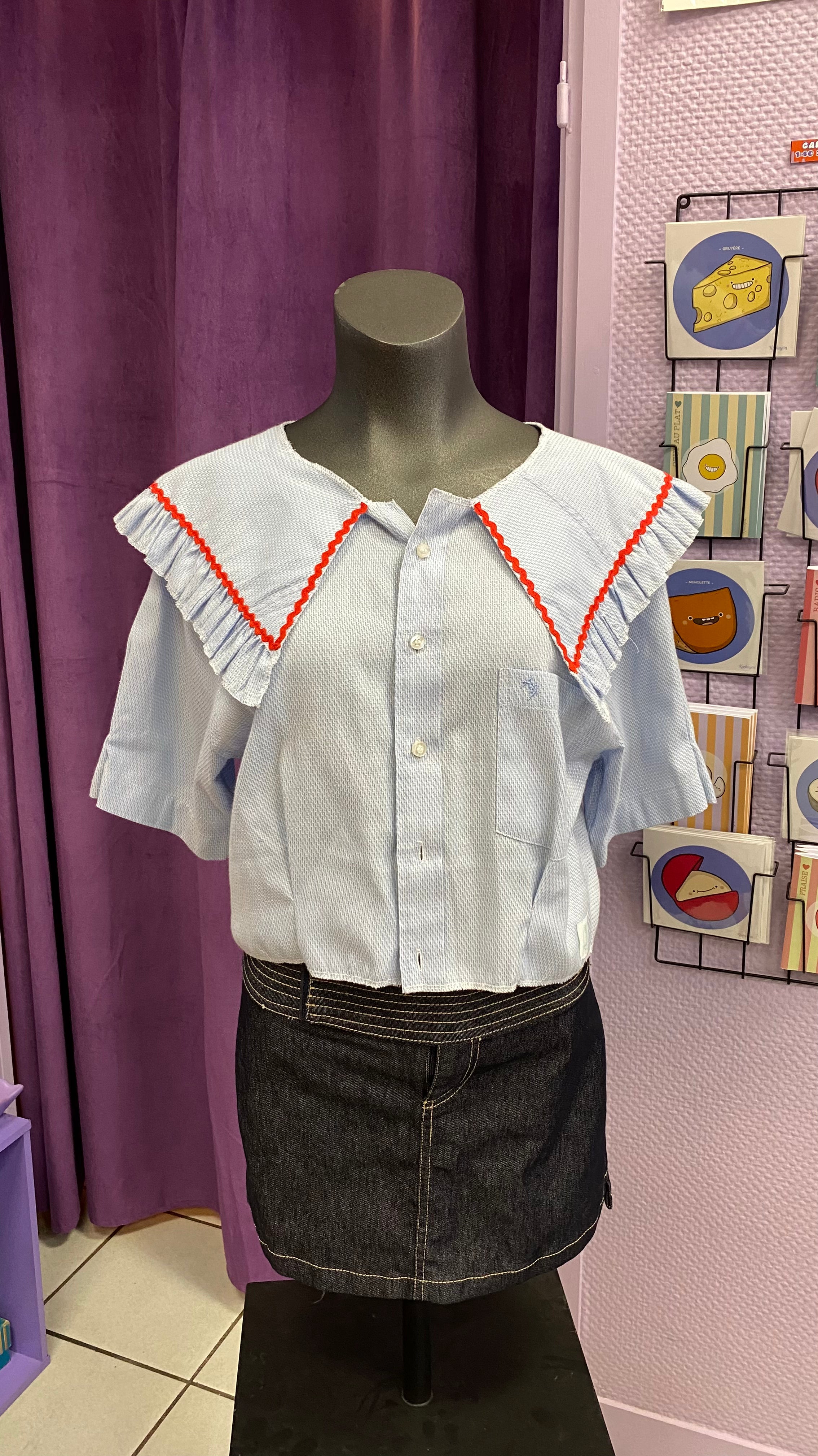 Sweaties • T.34 à 38 • Chemise grand col bleu ciel
