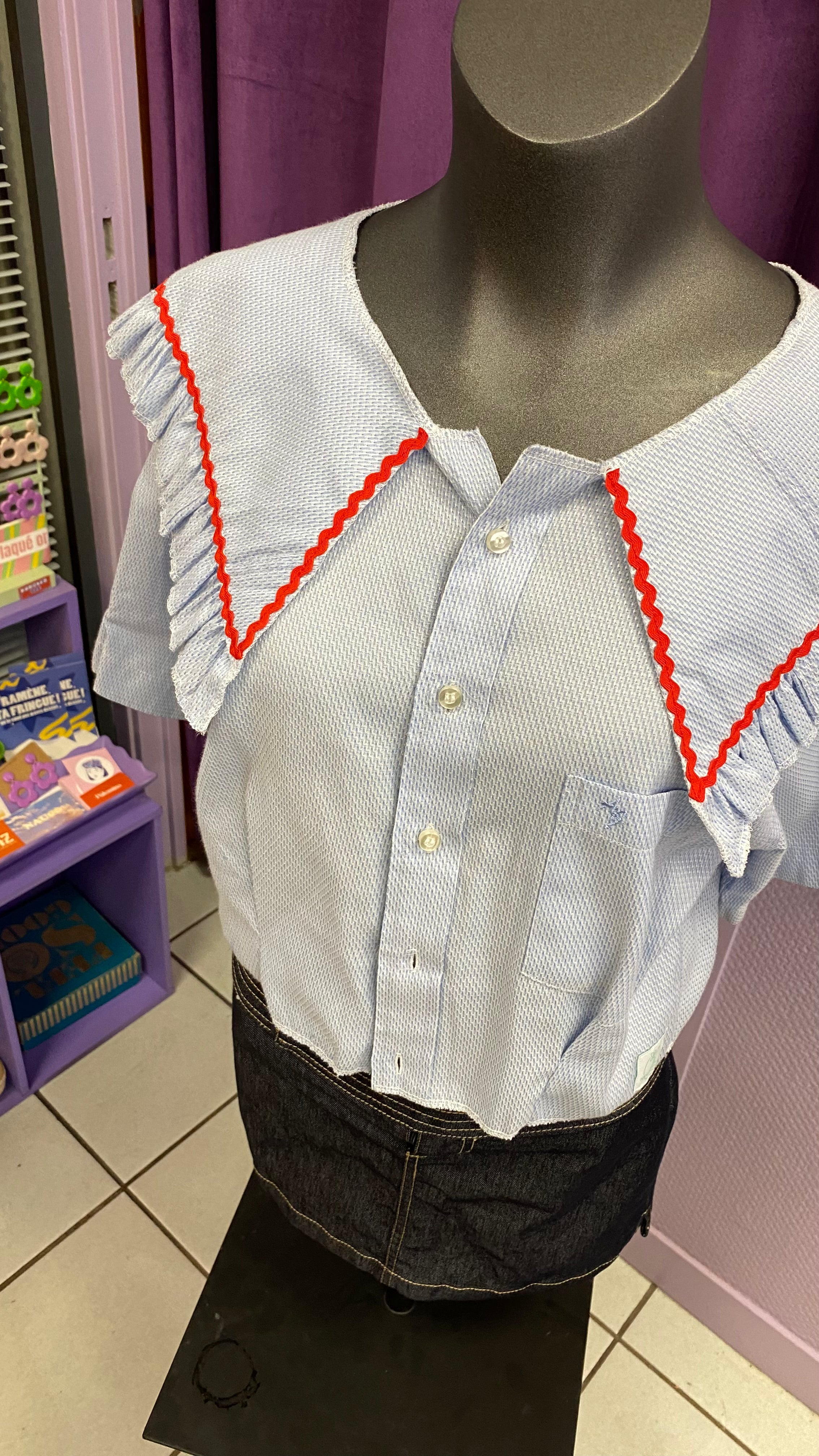 Sweaties • T.34 à 38 • Chemise grand col bleu ciel