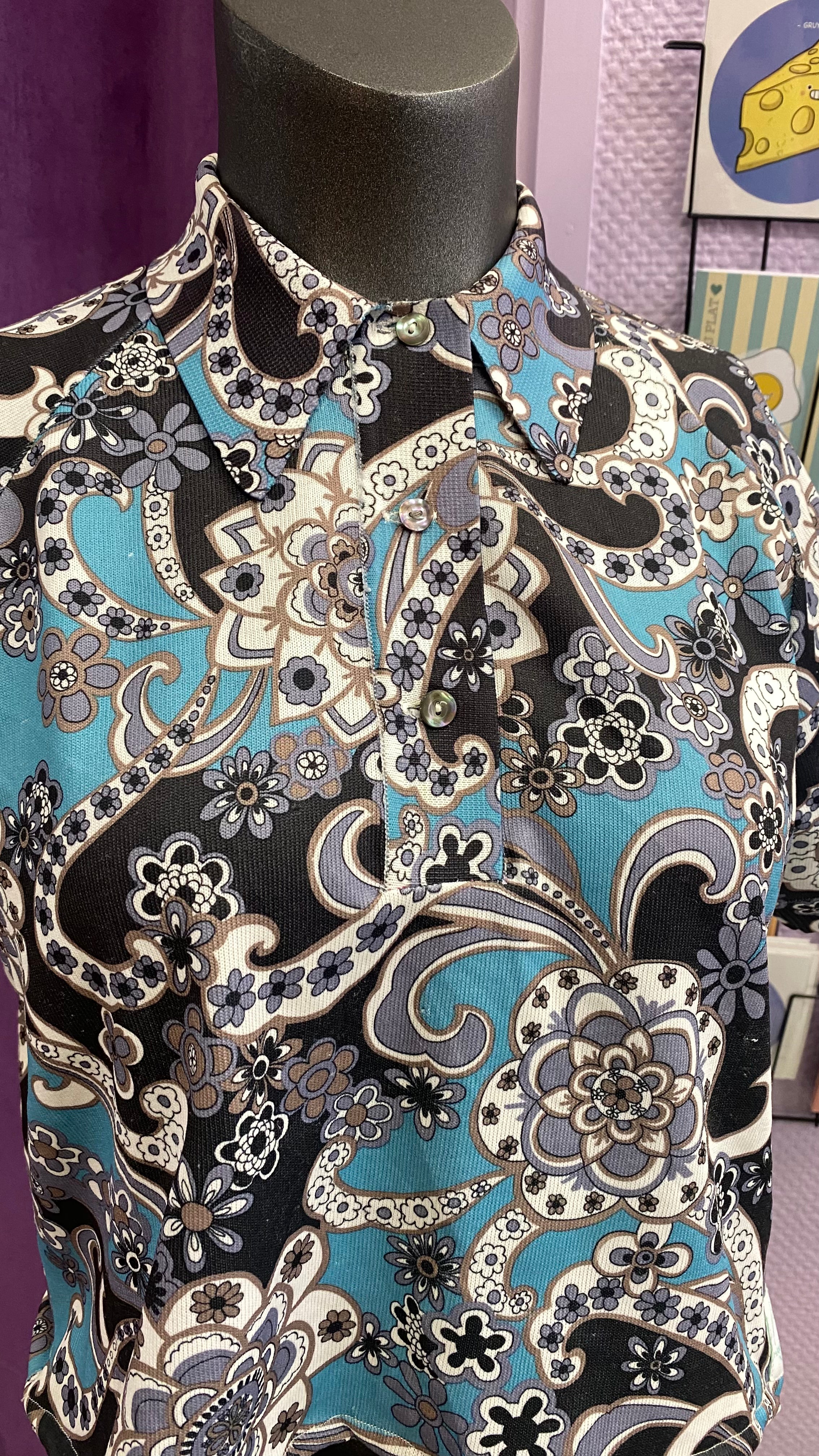 Cropped • T. 38 à 42 • Polo 70s motifs bleu & gris