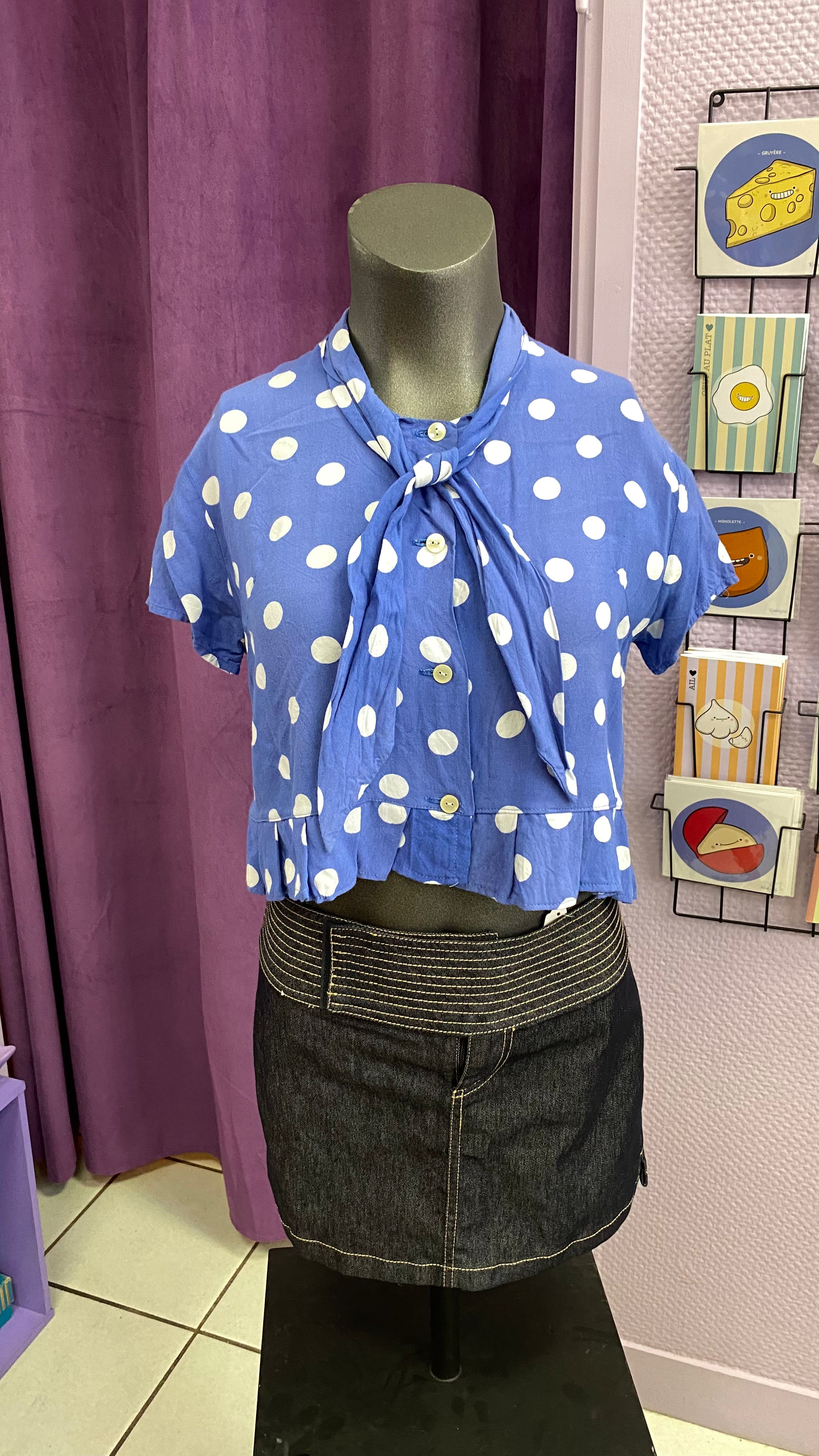 Froufrou • T.32 à 36 • Chemise crop top bleu à pois