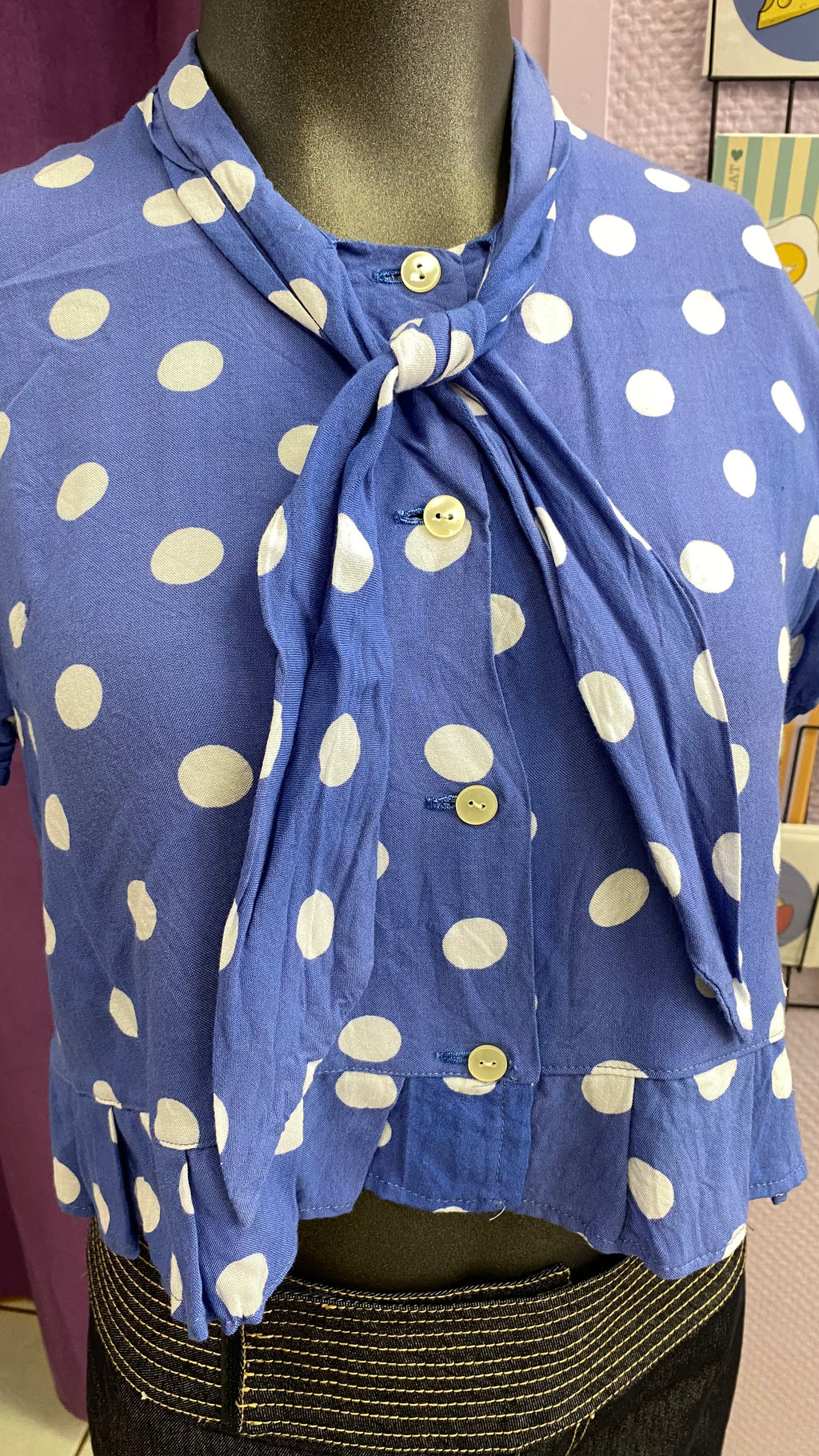 Froufrou • T.32 à 36 • Chemise crop top bleu à pois