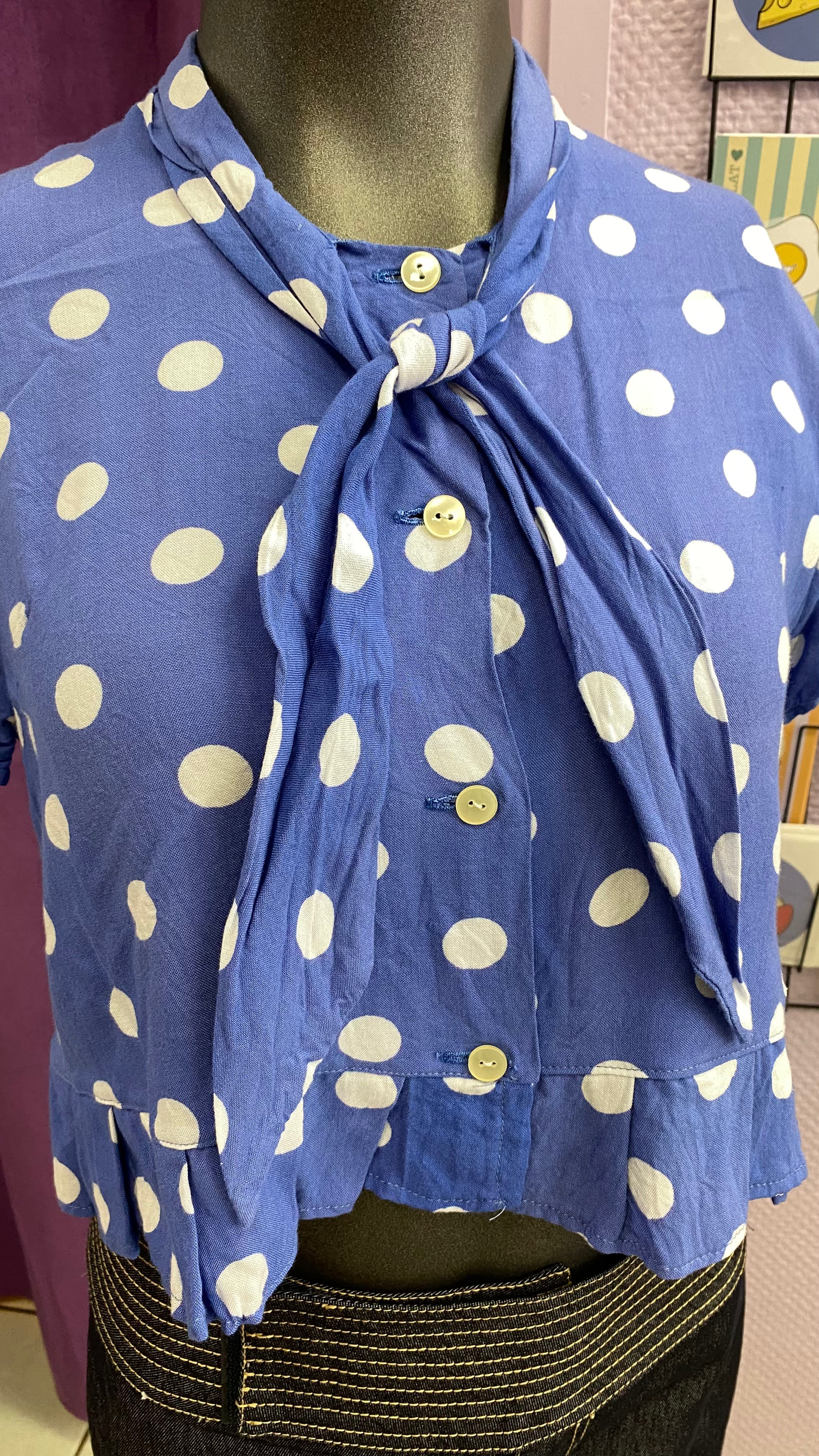 Froufrou • T.32 à 36 • Chemise crop top bleu à pois