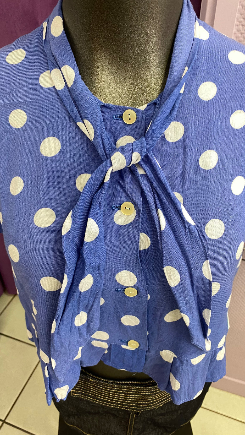 Froufrou • T.32 à 36 • Chemise crop top bleu à pois