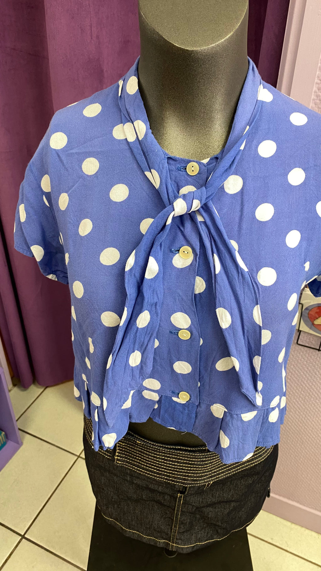 Froufrou • T.32 à 36 • Chemise crop top bleu à pois