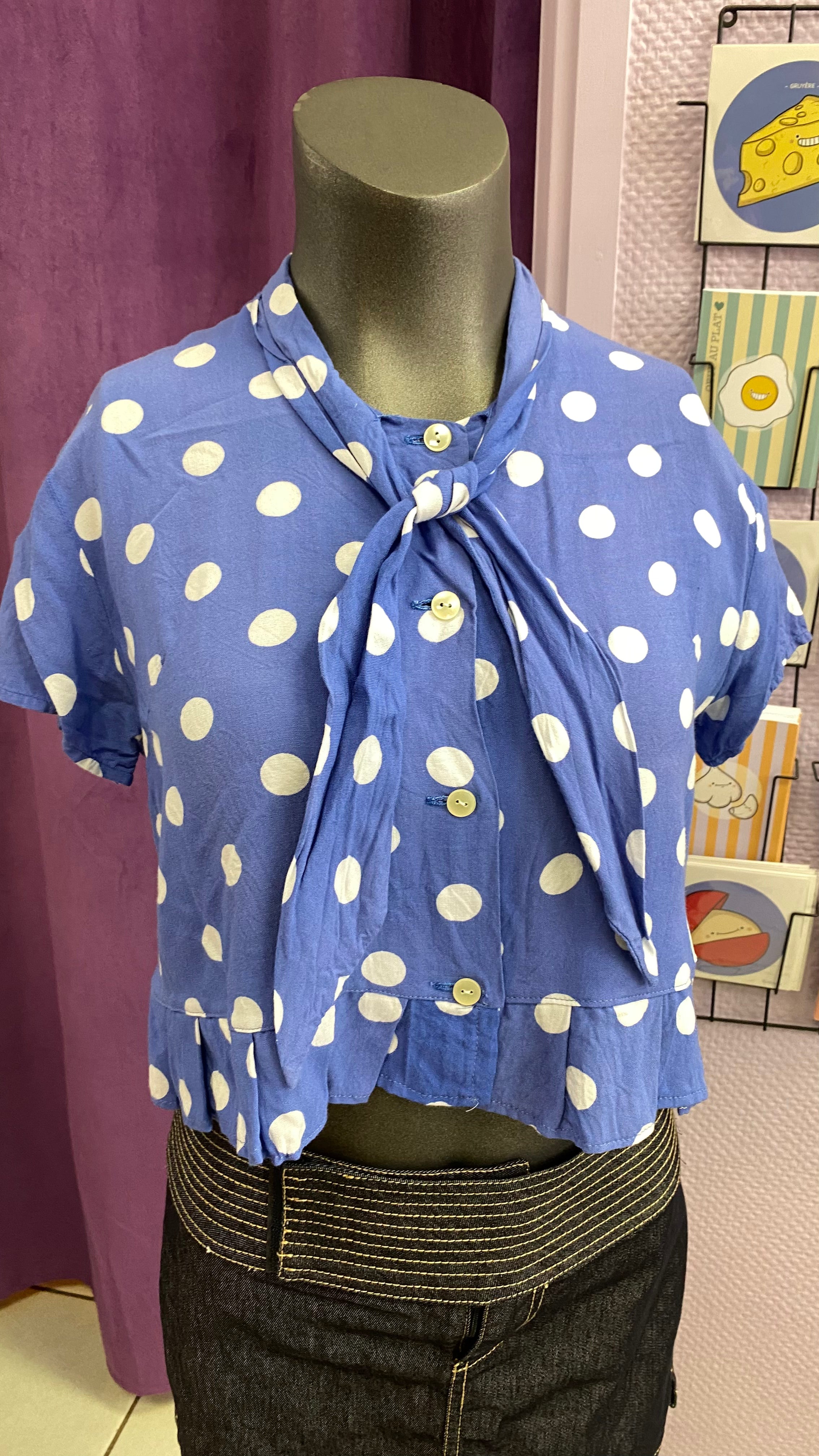 Froufrou • T.32 à 36 • Chemise crop top bleu à pois