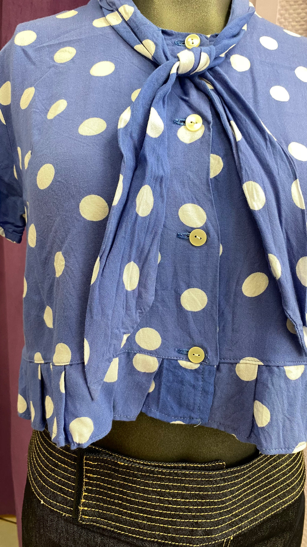 Froufrou • T.32 à 36 • Chemise crop top bleu à pois