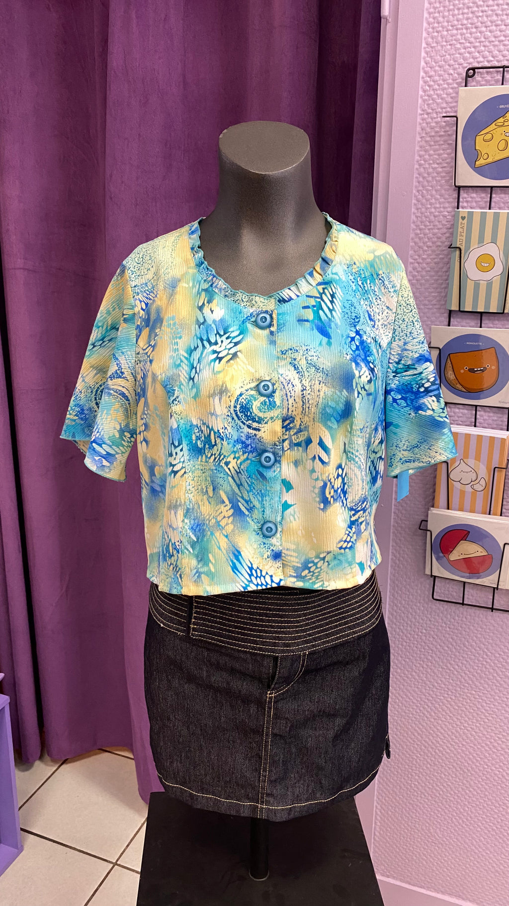 Cropped • T. 34 à 38 • Chemise crop top vintage tons marin