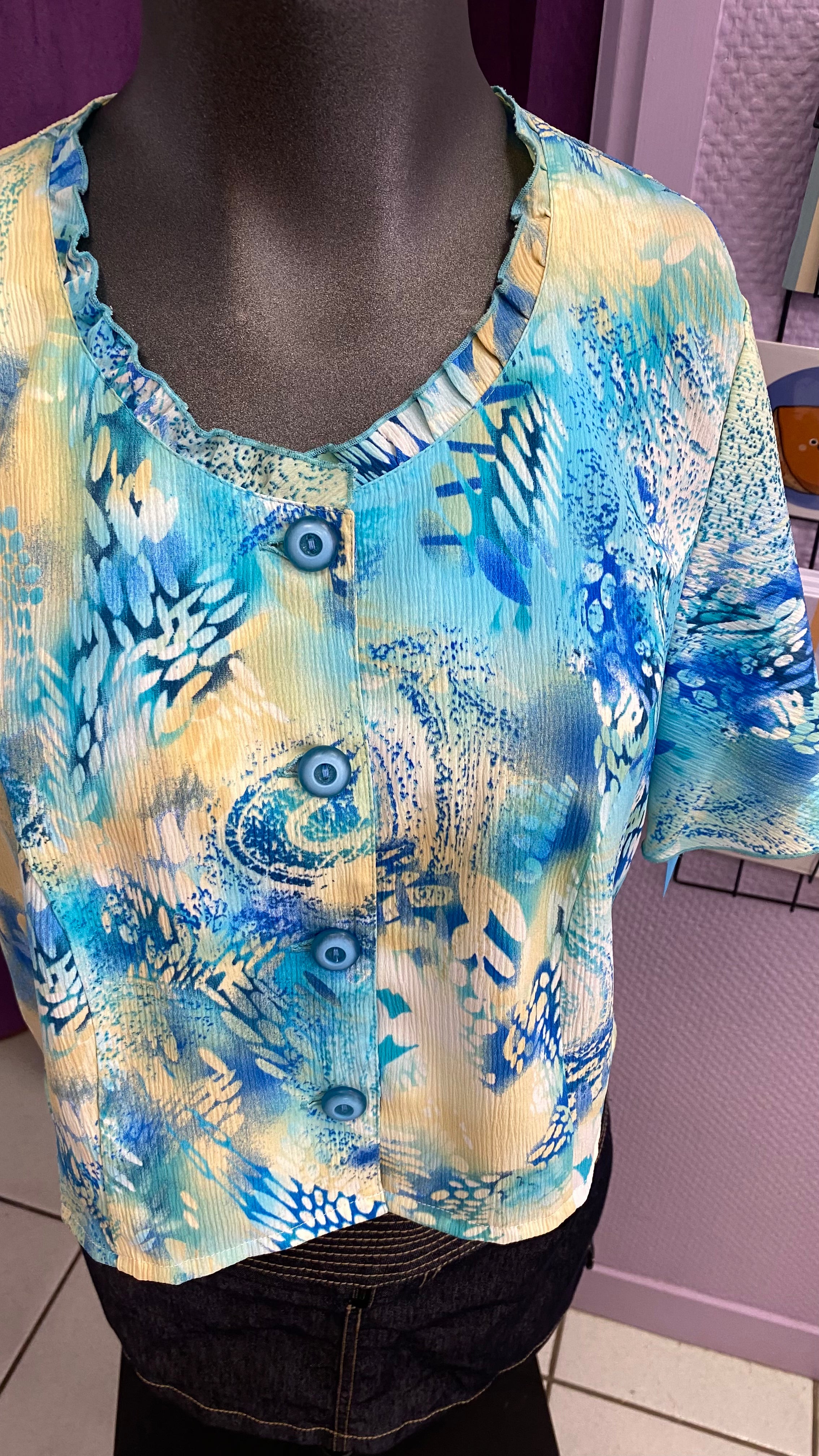 Cropped • T. 34 à 38 • Chemise crop top vintage tons marin