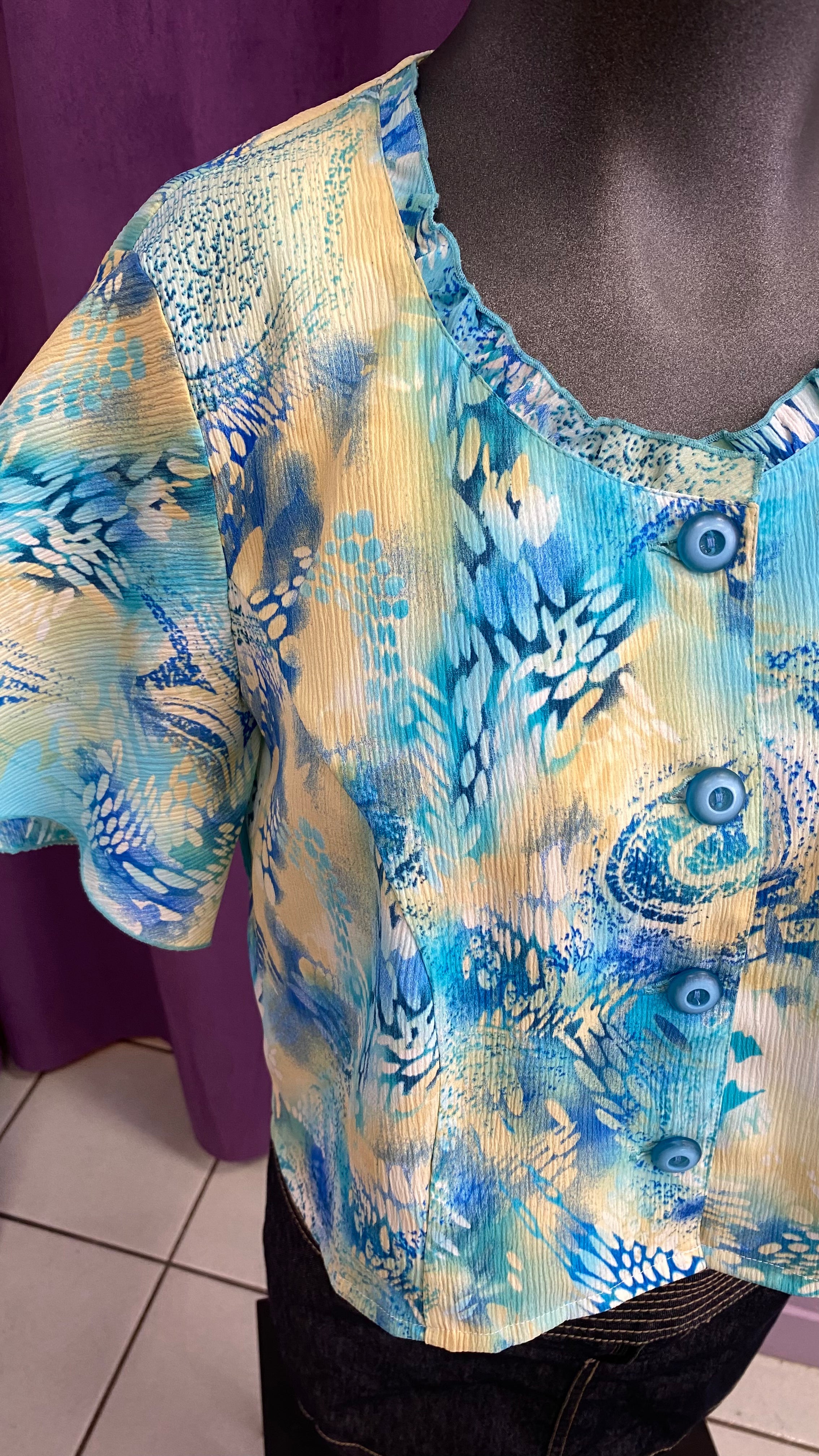 Cropped • T. 34 à 38 • Chemise crop top vintage tons marin