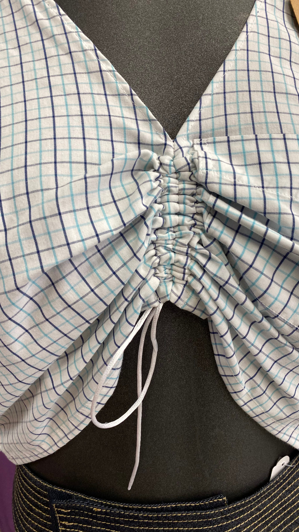 Monarque • T. 34 à 36 • Chemise papillon blanc carreaux bleu