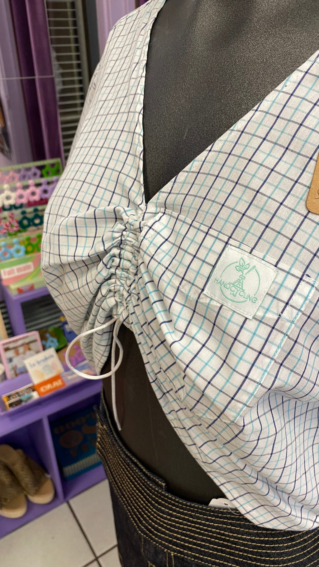 Monarque • T. 34 à 36 • Chemise papillon blanc carreaux bleu