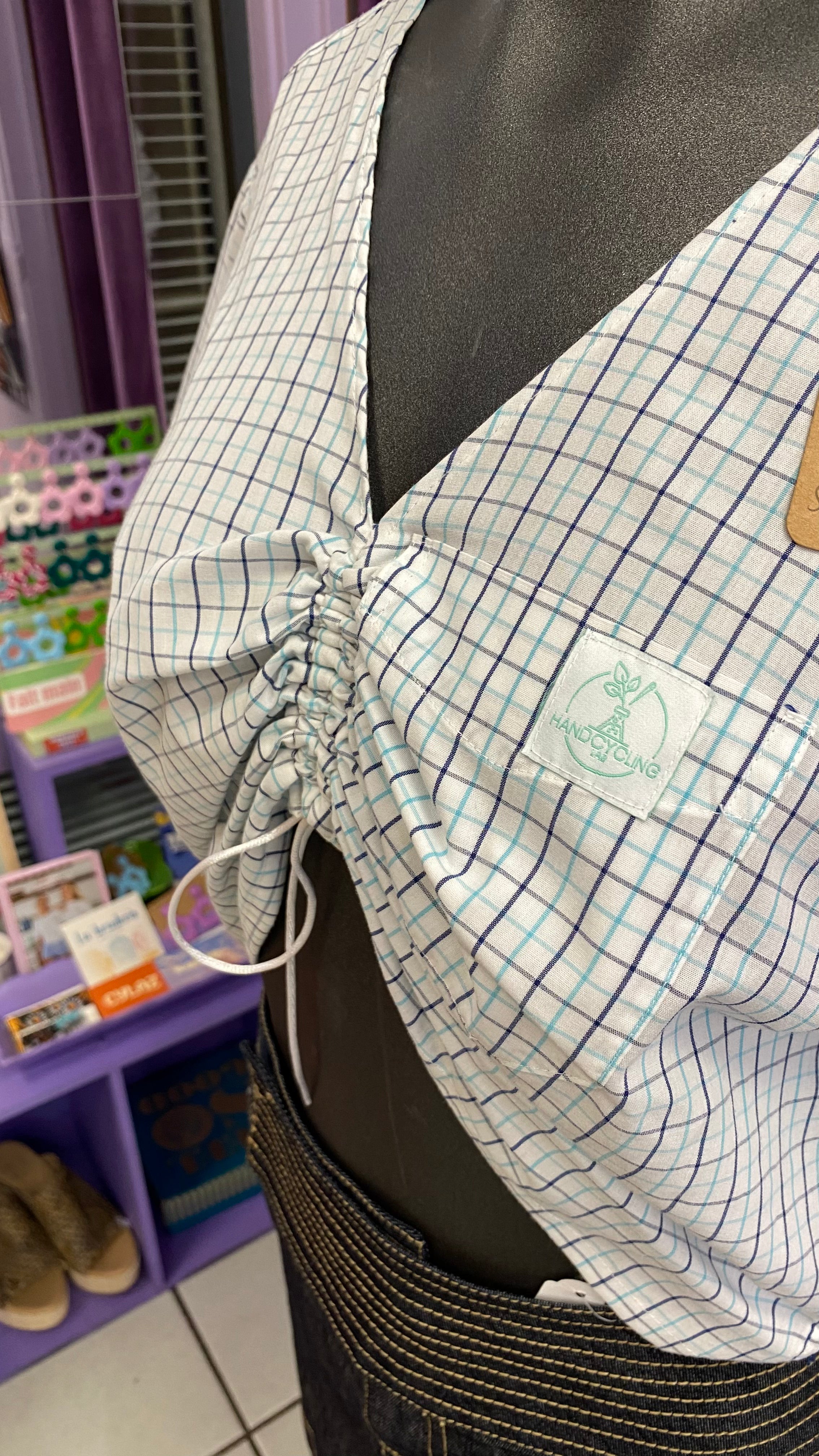 Monarque • T. 34 à 36 • Chemise papillon blanc carreaux bleu