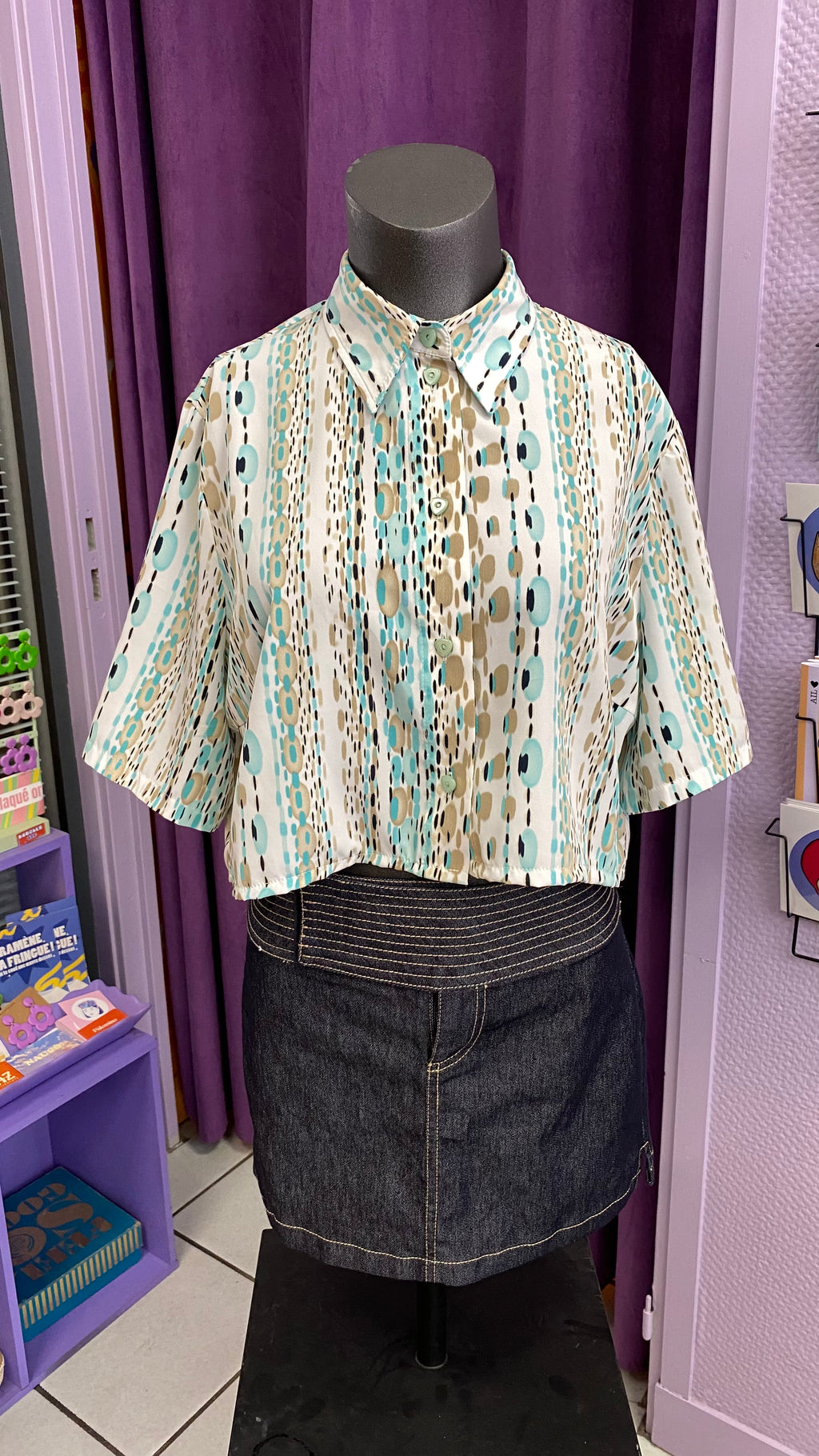 Cropped • T. 36 à 44 • Chemise blanc motifs ronds