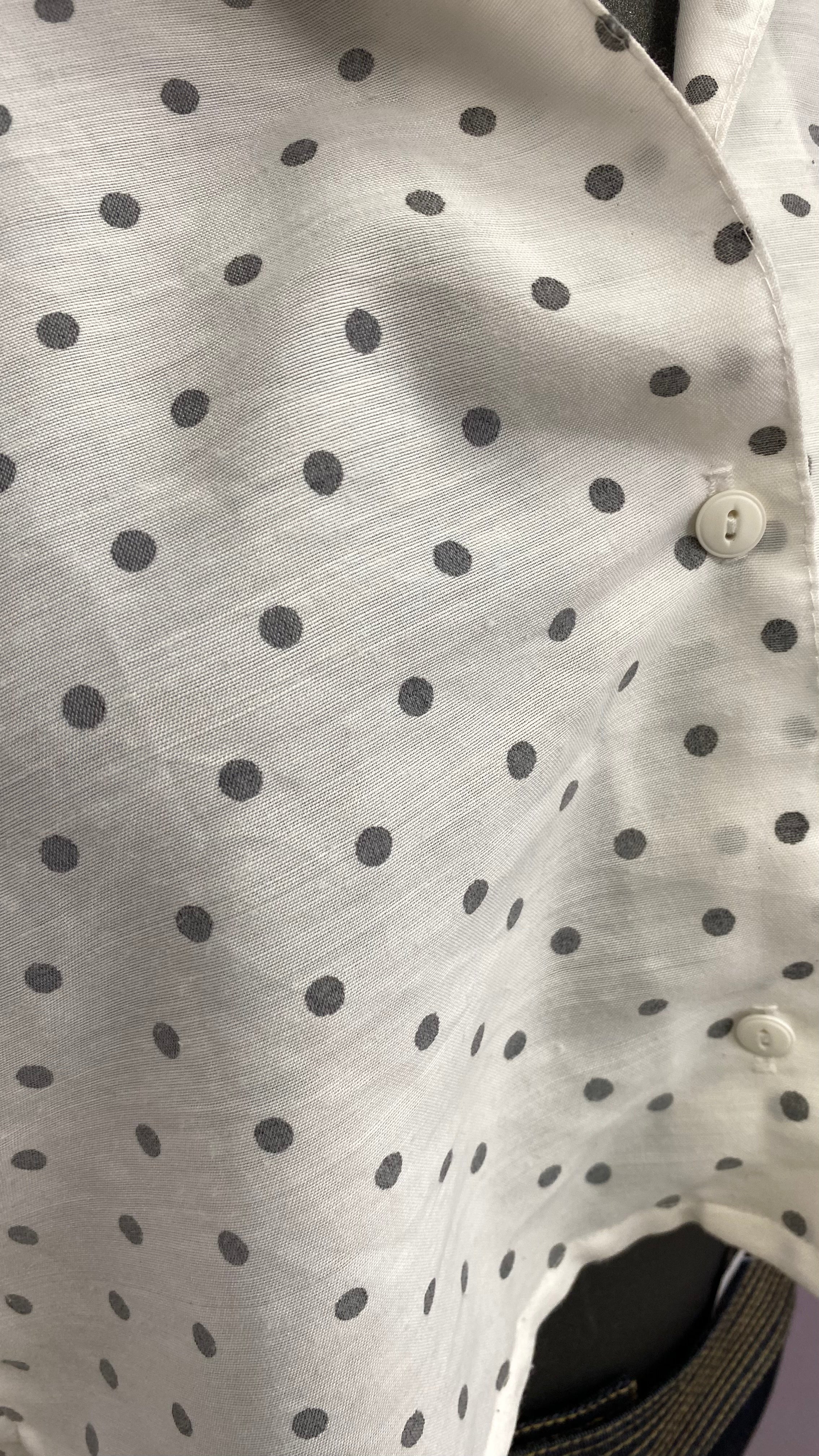 Cropped • T. 40 à 54 • Chemise crop top blanc à pois gris
