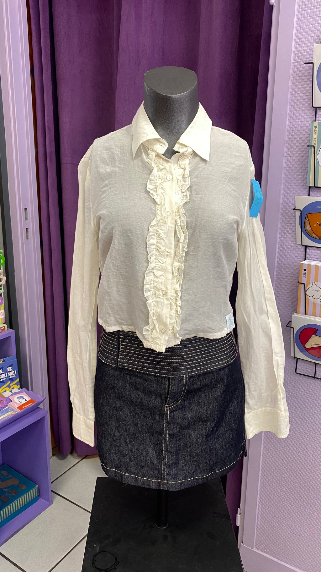 Cropped • T. 32 à 36 • Chemise voilage crème à froufrou