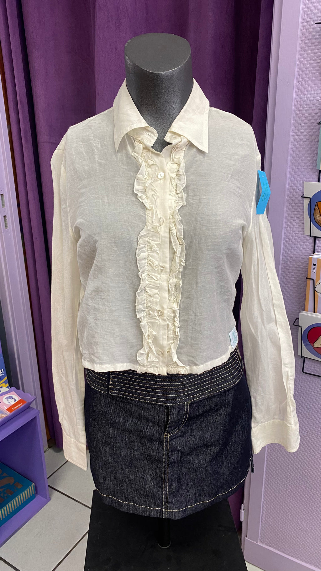 Cropped • T. 32 à 36 • Chemise voilage crème à froufrou