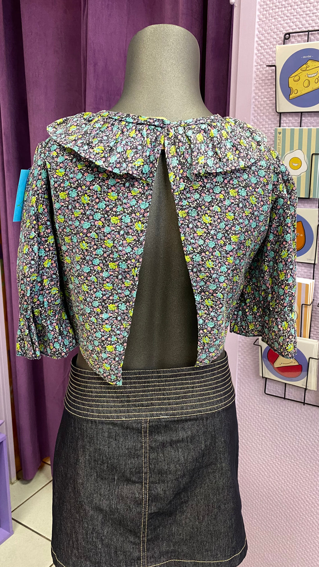 Cropped • T. 34 à 36 • Top dos nu liberty bleu marine