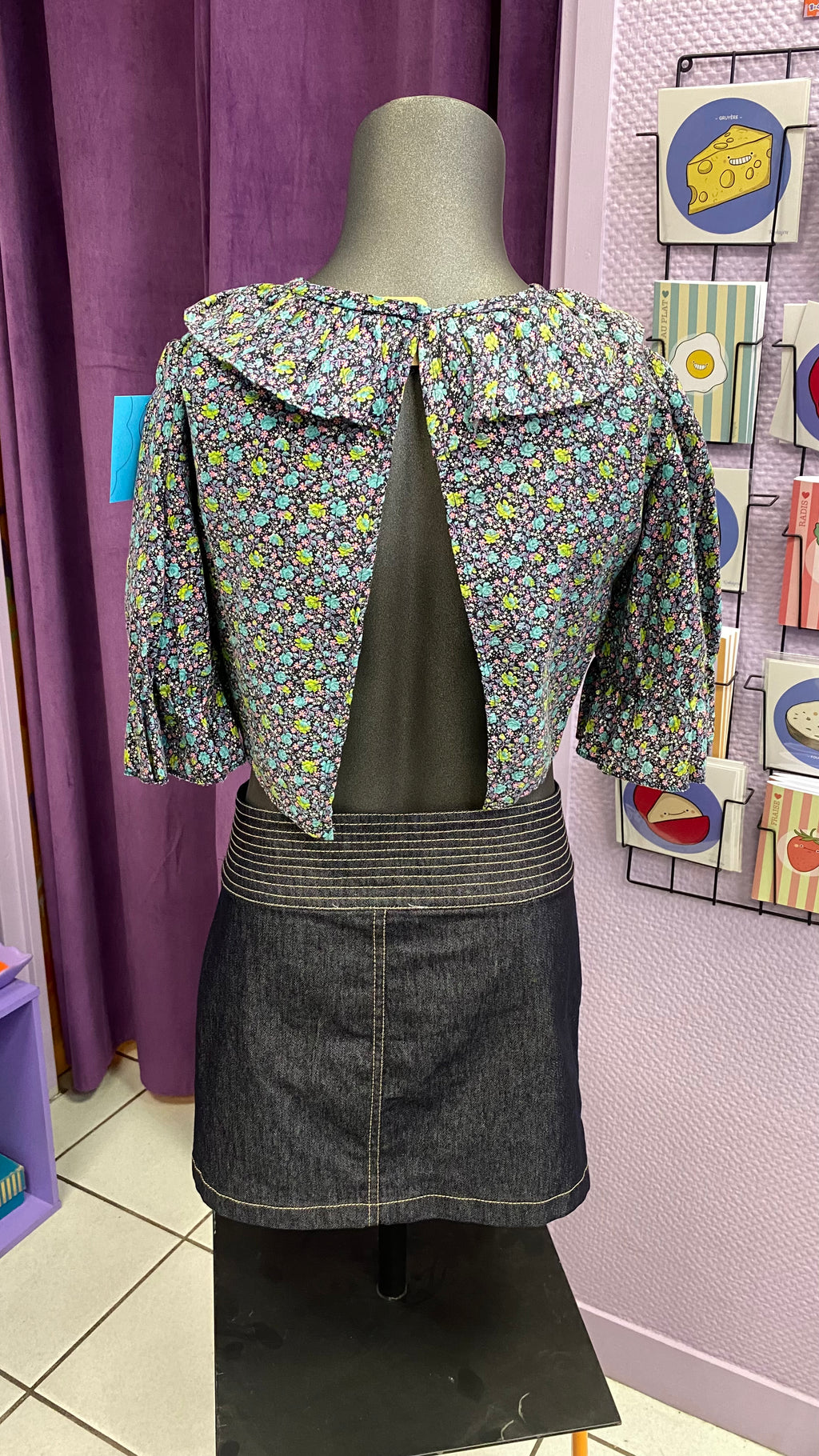 Cropped • T. 34 à 36 • Top dos nu liberty bleu marine