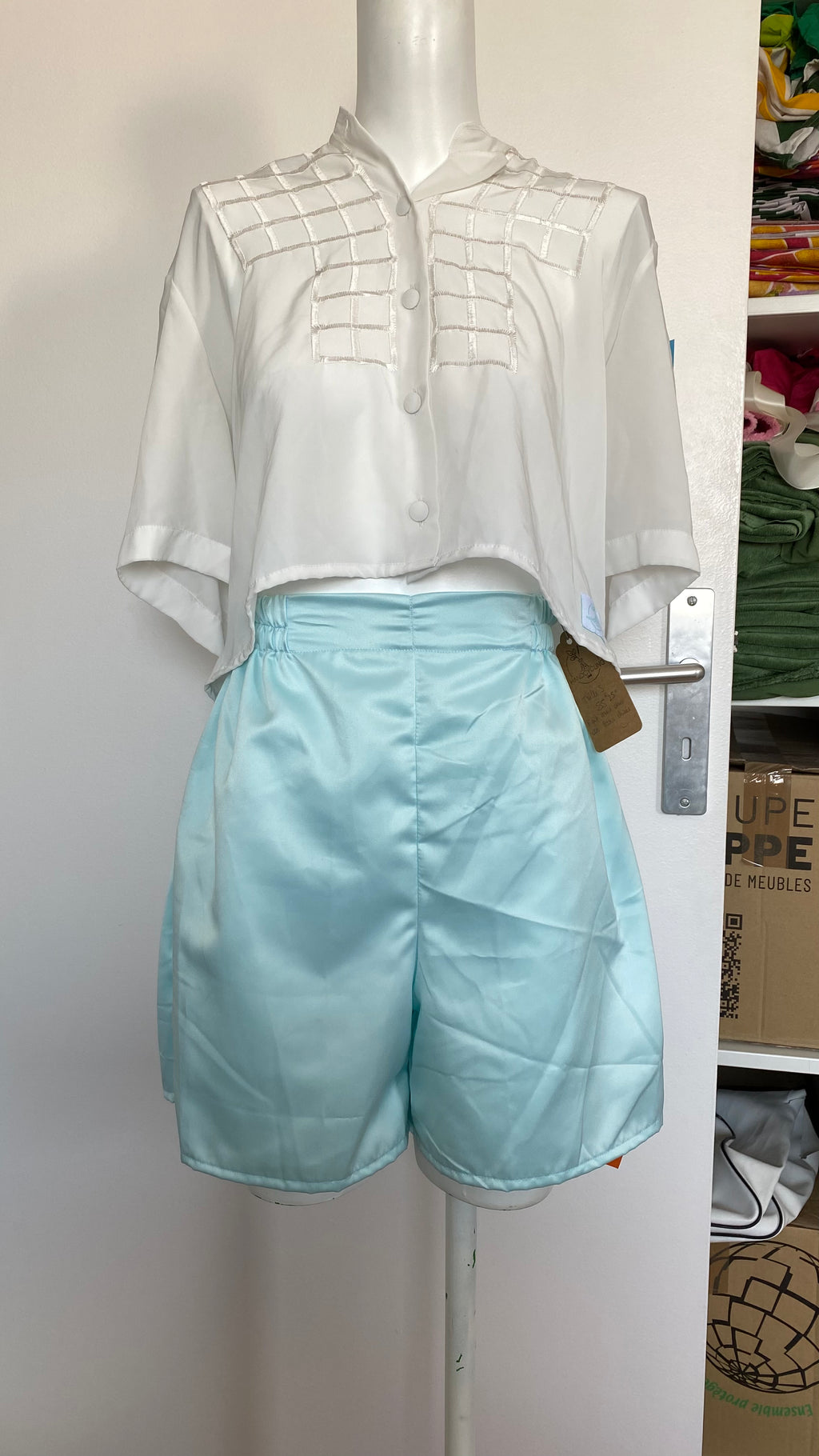Short • T.S • Short upcyclé satin bleu très clair