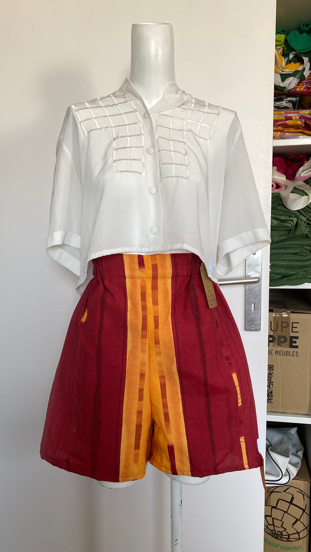 Short • T.S • Short upcyclé rayé orange et bordeaux