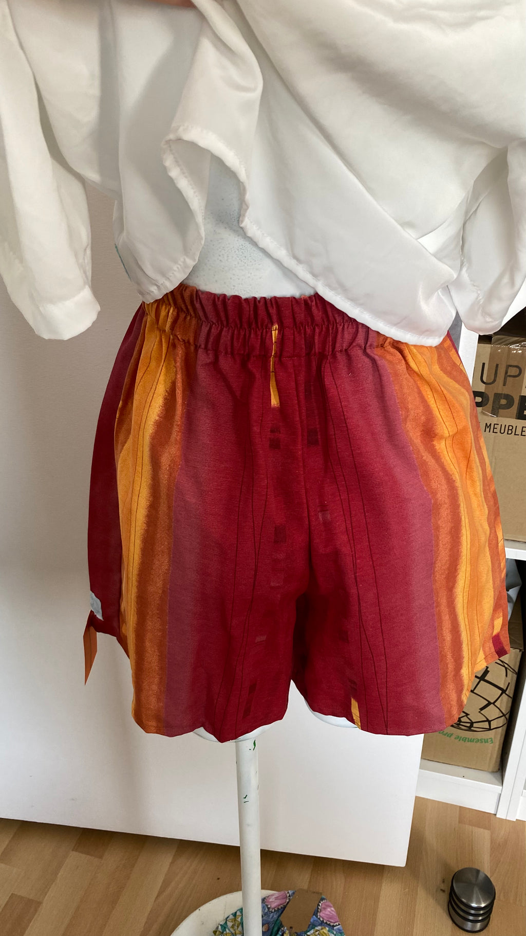 Short • T.S • Short upcyclé rayé orange et bordeaux