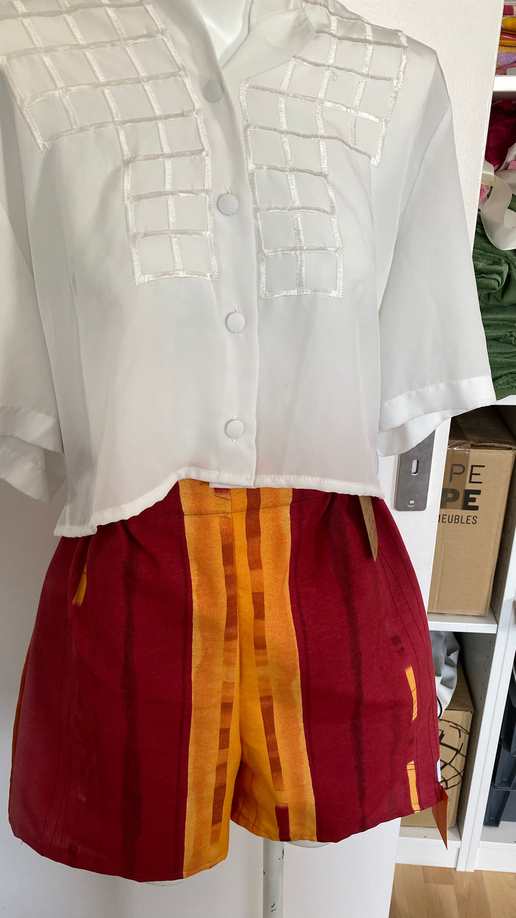 Short • T.S • Short upcyclé rayé orange et bordeaux
