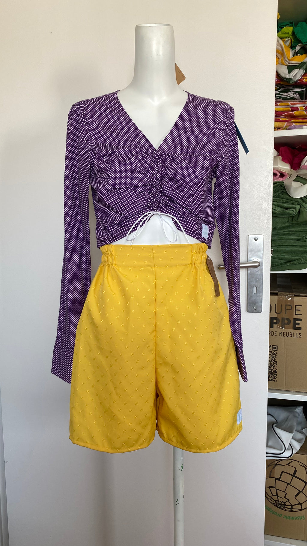 Short • T.S • Short upcyclé jaune à carreaux en relief