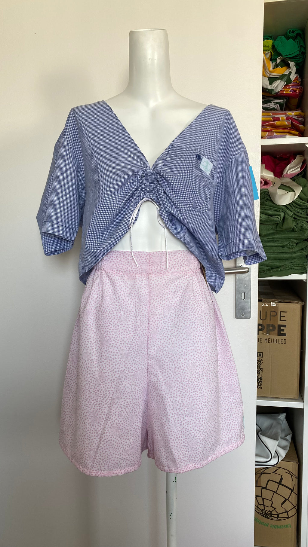 Short • T.L • Short upcyclé rose pastel motifs coeurs