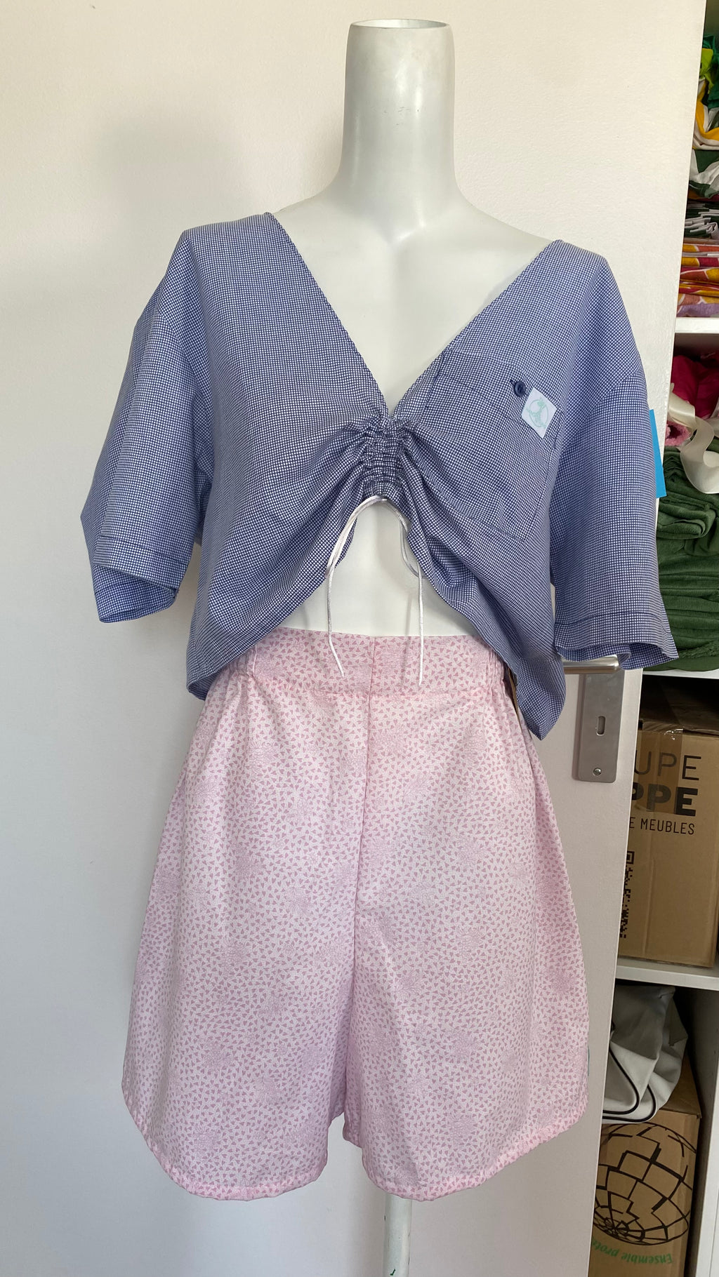 Short • T.L • Short upcyclé rose pastel motifs coeurs