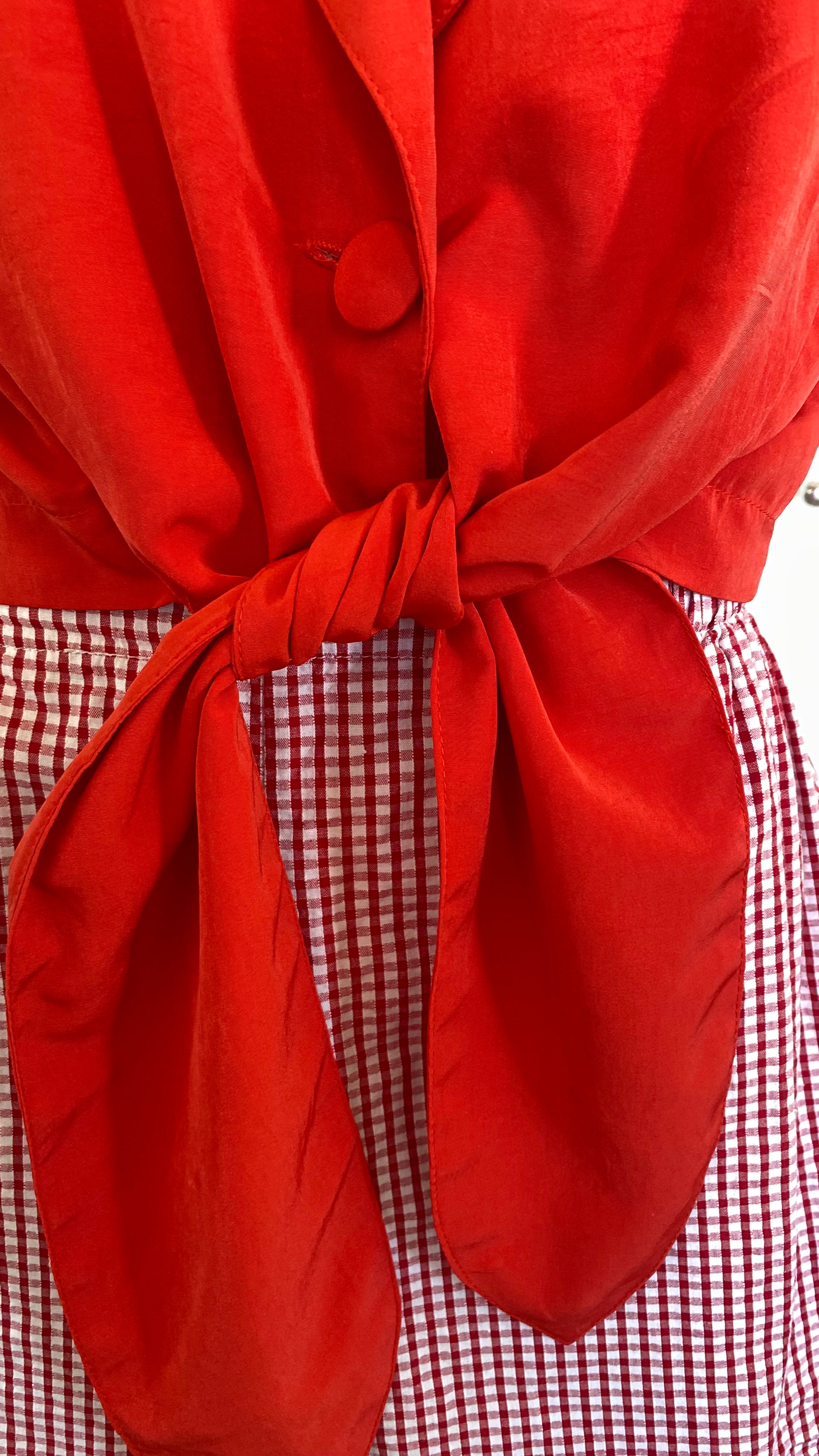 Cropped • T.34 à 36 • Chemise rouge à fleurs jaunes