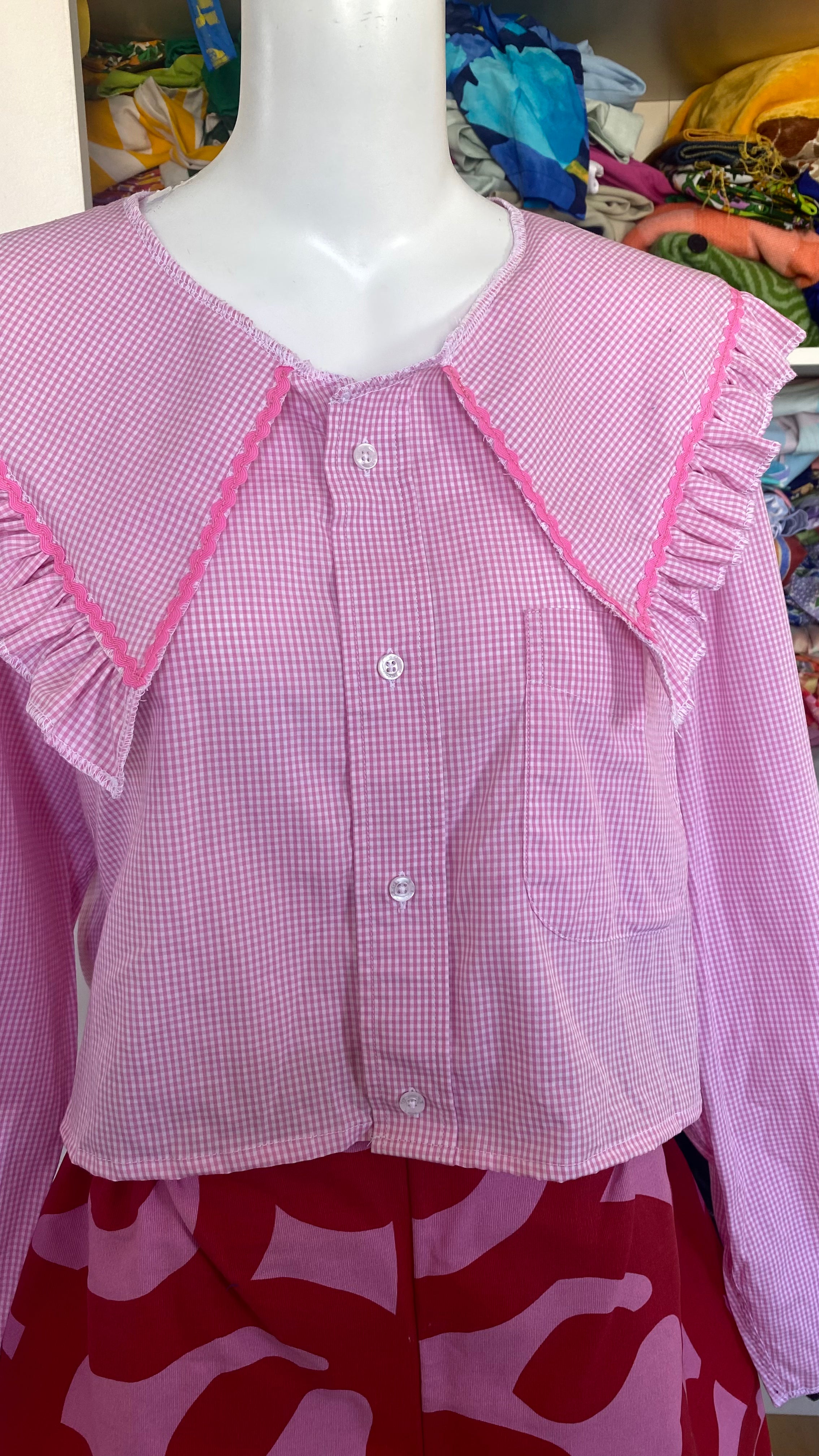 Sweaties • T.40 à 46 • Chemise grand col vichy rose