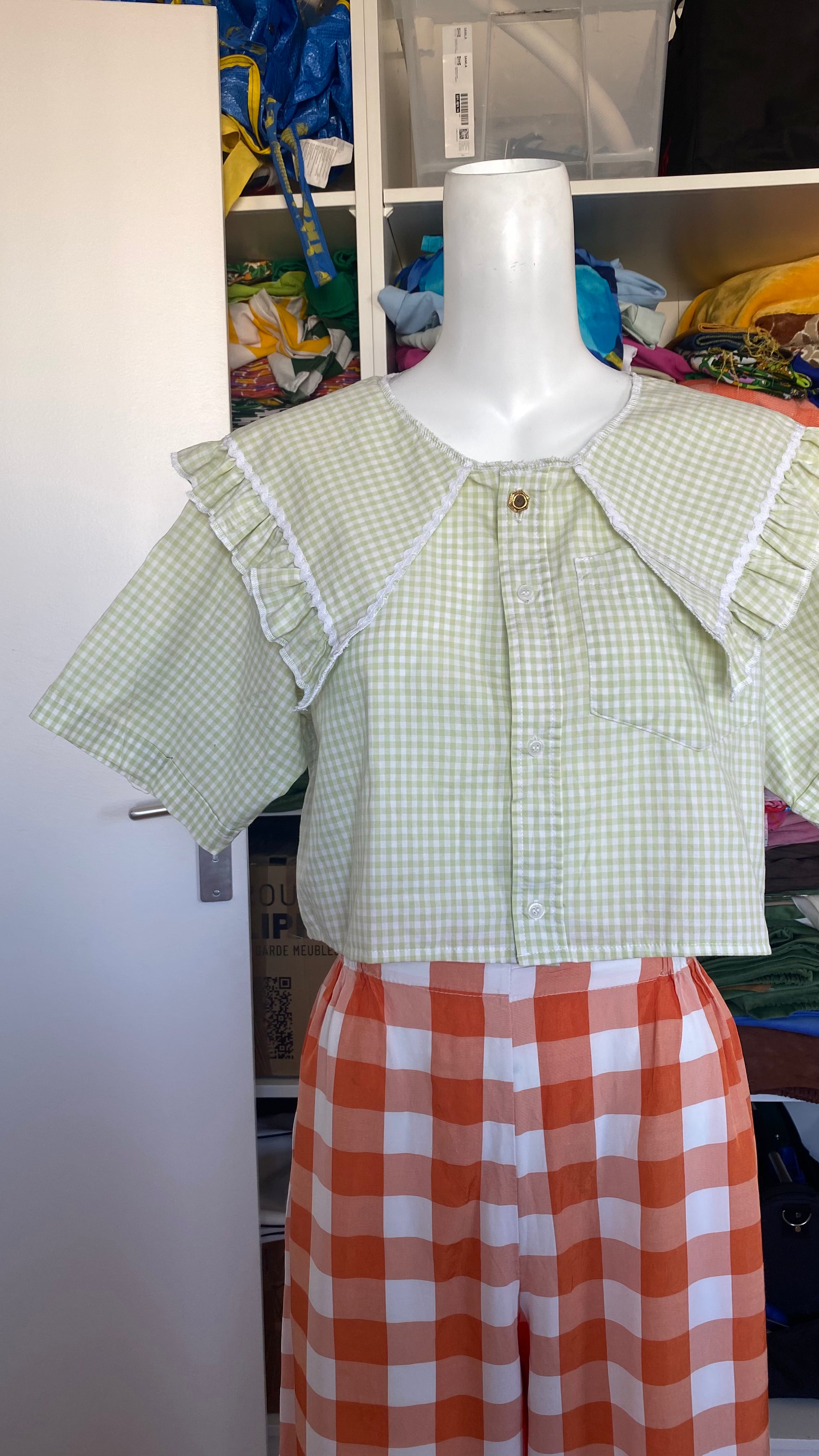Sweaties • T.32 à 38 • Chemise grand col vichy vert pomme