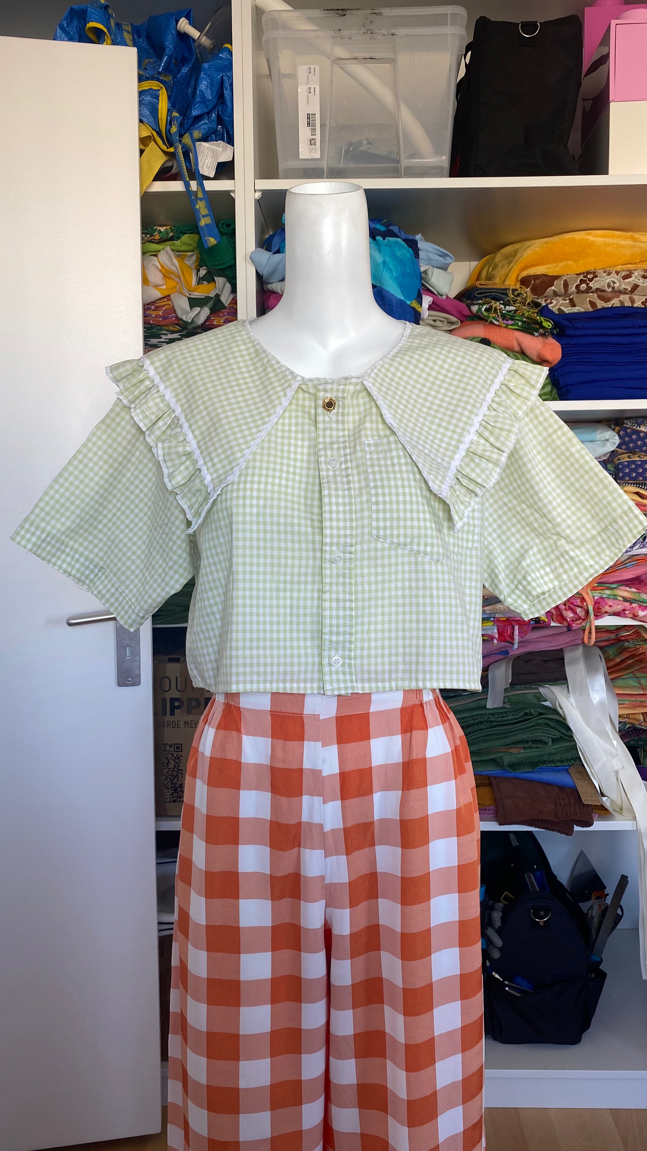 Sweaties • T.32 à 38 • Chemise grand col vichy vert pomme