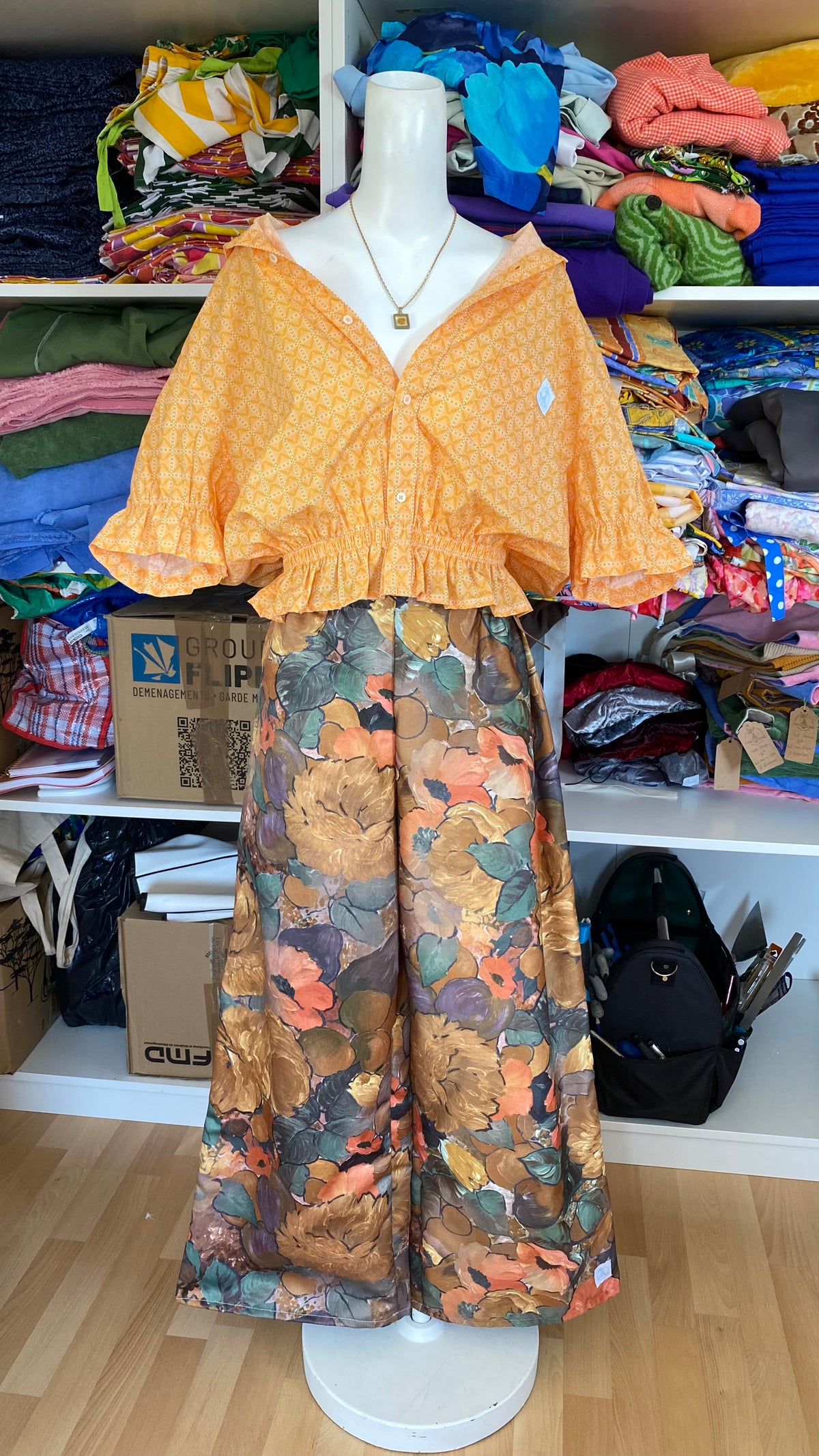 Pants • Taille L • Pantalon upcyclé épais floral