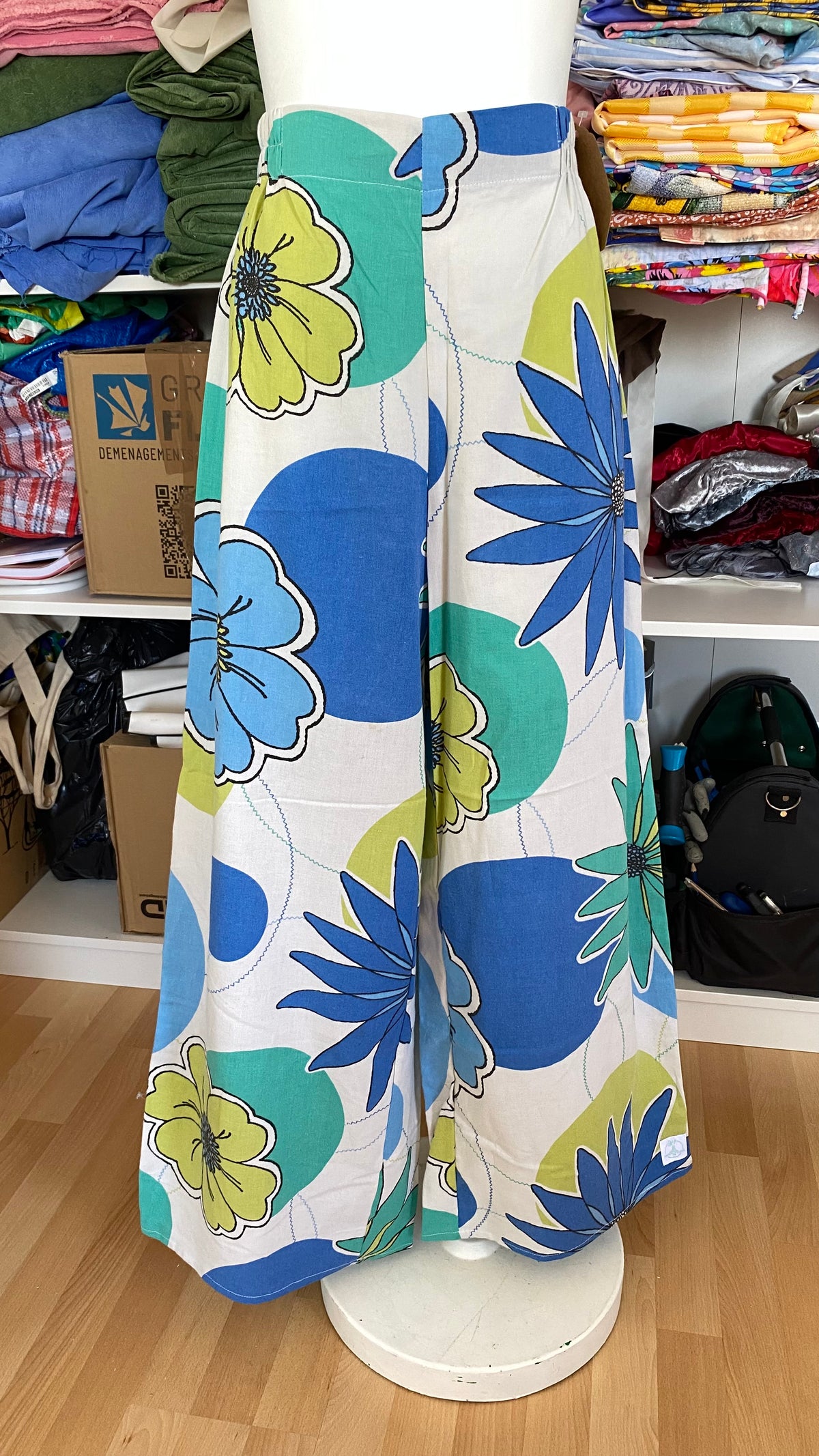 Pants • Taille L • Pantalon upcyclé 70s blanc et bleu