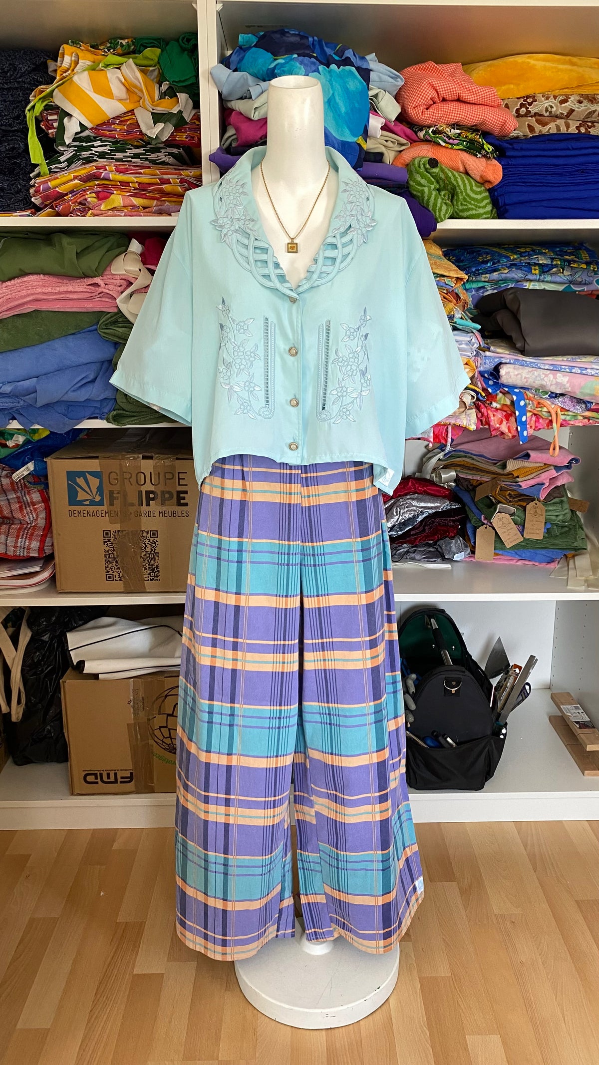 Pants • Taille L • Pantalon upcyclé tons vert violet orange