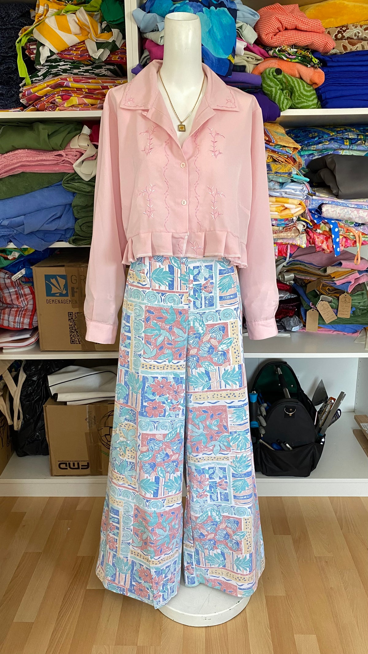 Pants • Taille XL • Pantalon upcyclé à motifs pastel