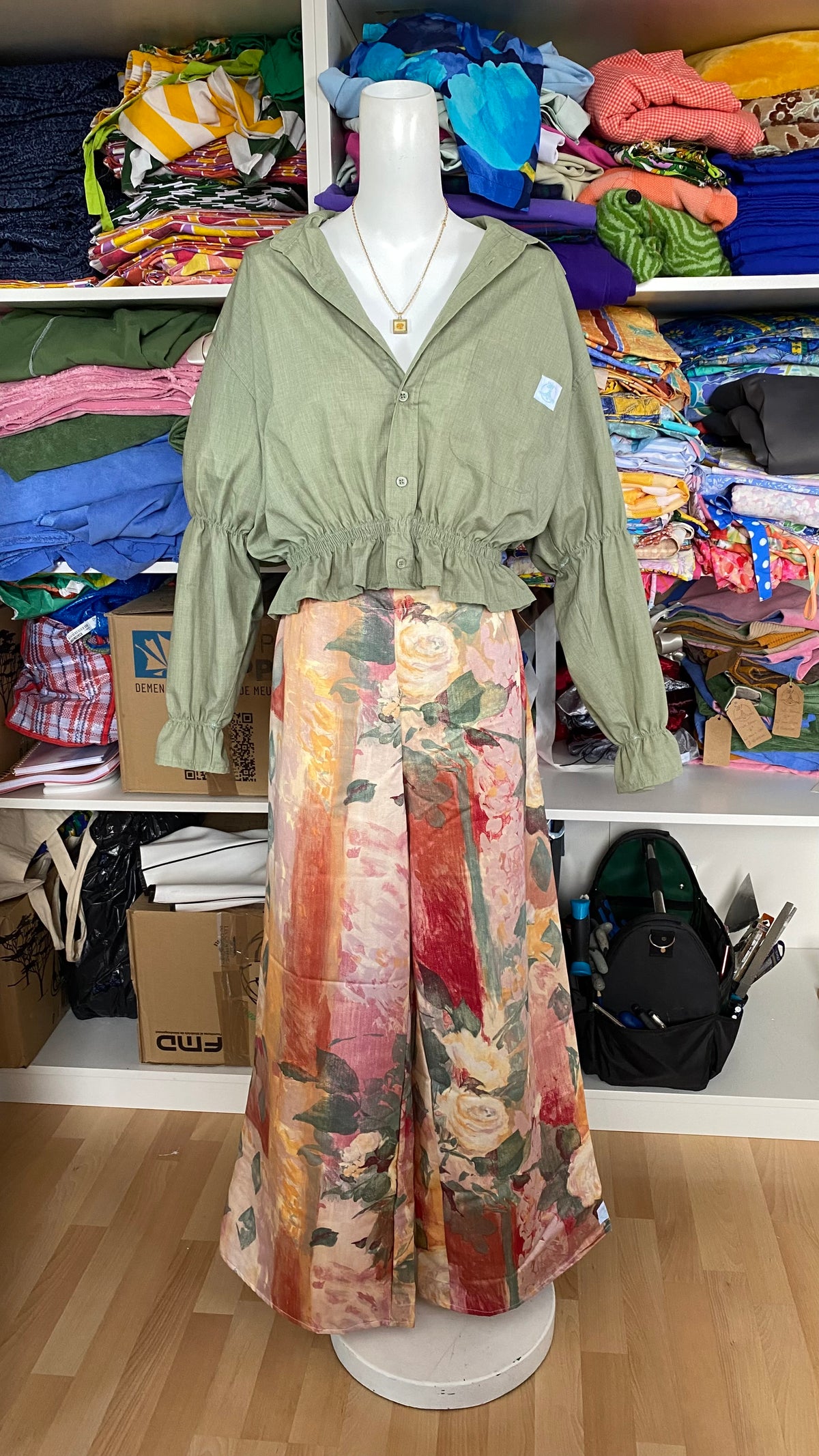 Pants • Taille L • Pantalon upcyclé épais floral