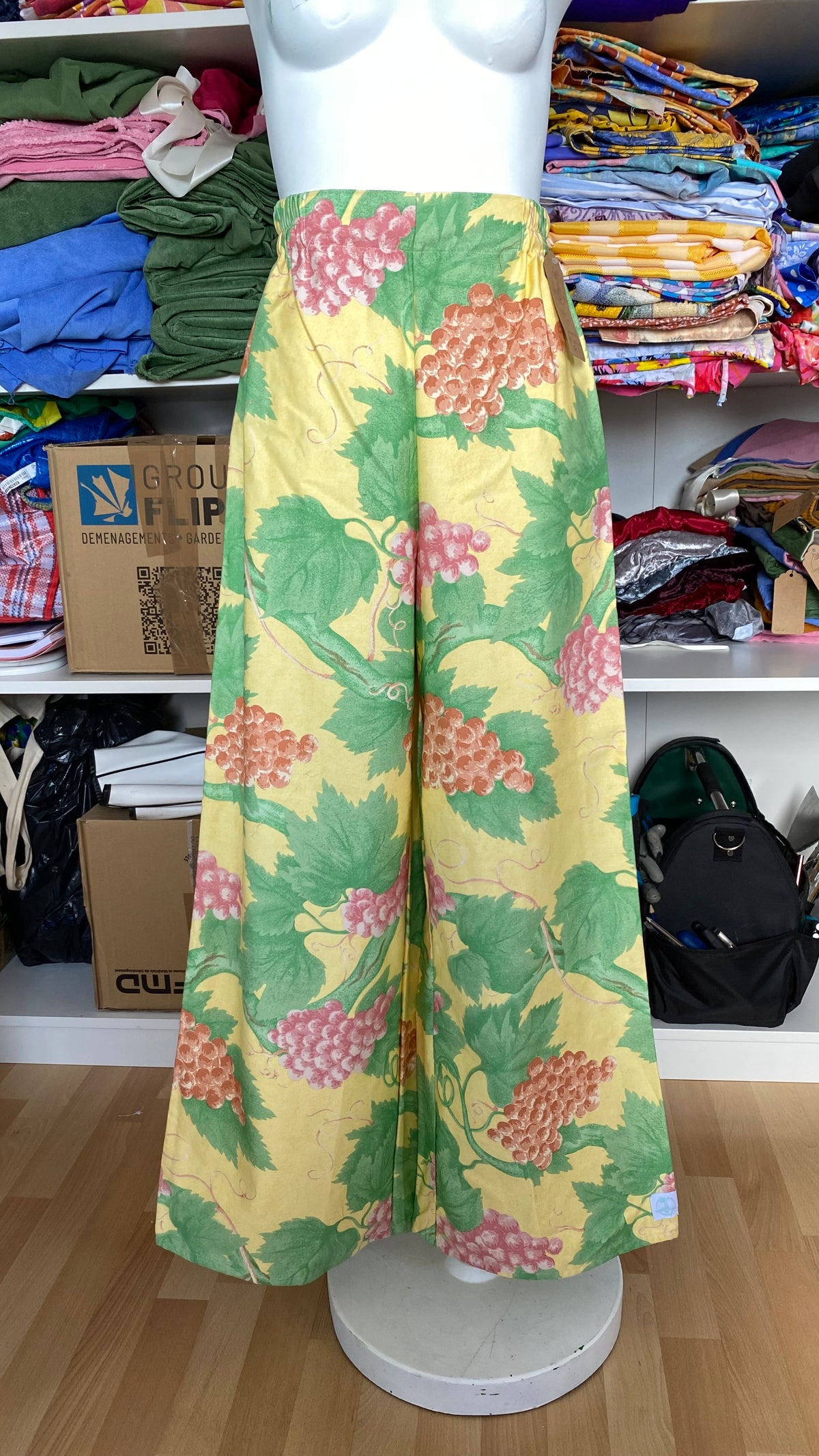 Pants • Taille XS/S • Pantalon upcyclé jaune à motifs