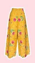 Pants • Taille L • Pantalon upcyclé jaune à fleurs rouges