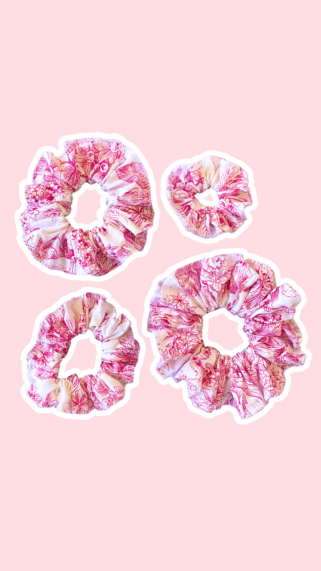 Scrunchy • T. XS à XL • Chouchou toile de jouy rose