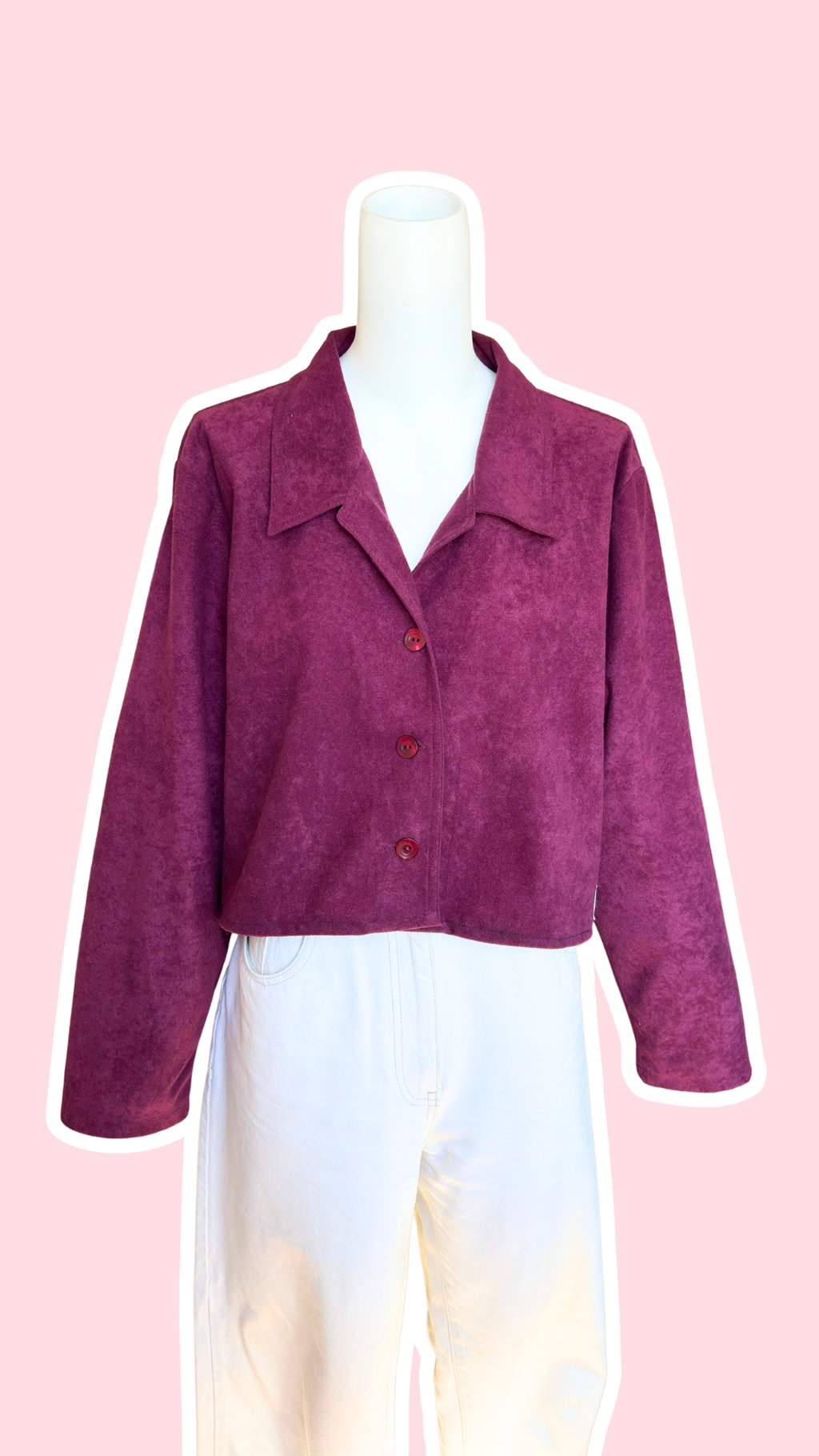 Cropped Jacket • T. 38 à 46 • Surchemise courte velours lie de vin